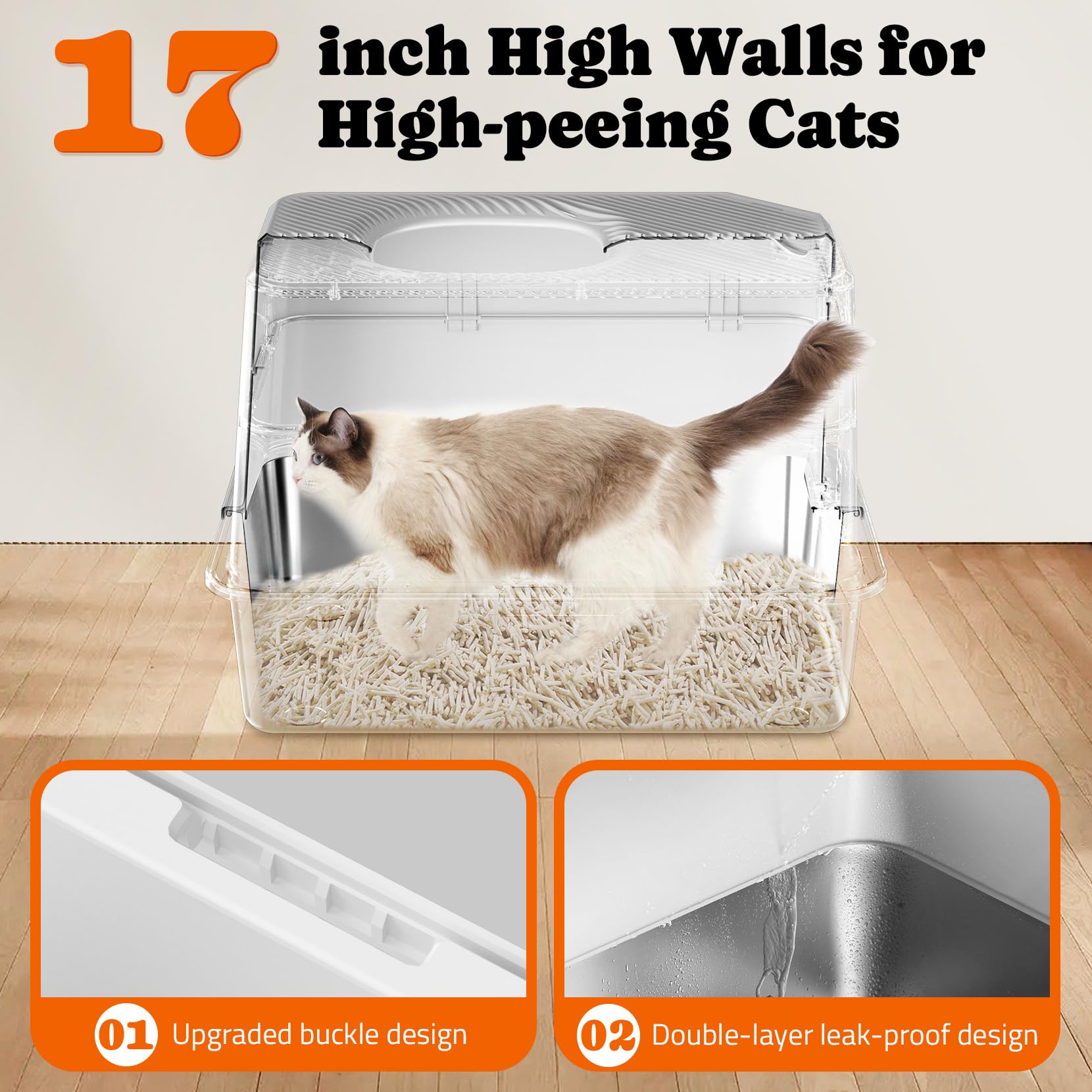 Pawtners Stainless Steel Cat Litter Box, Xl Extra Large Kitty Litter Pan, Front Entry Top Exit Enclosed Metal Cat Toilet For Odo