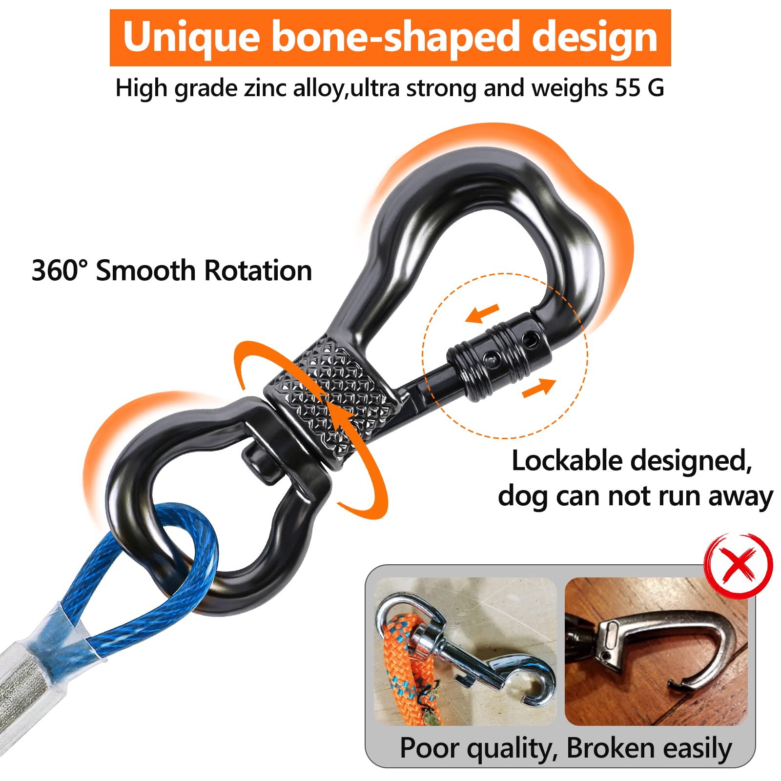 Xiaz Dog Tie Out Cable, 10 Ft Dog Chains For Outside With Swivel Hook, Dog Runner Leads For Yard Outdoor And Camping, Rust- Proof Training Leash For Small To Medium Pets Up To 60 Lbs