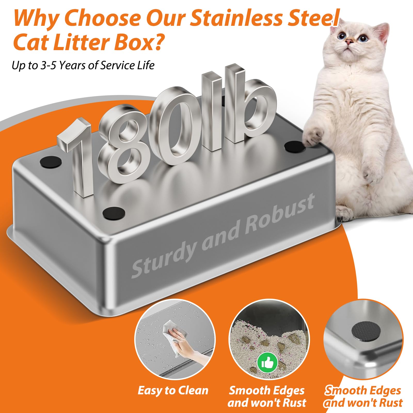 Stainless Steel Litter Box With Lid, 2 Pack Xl Metal Cat Litter Box With Removable High Sided Enclosed, Foot Pedal & Scoop & Lit