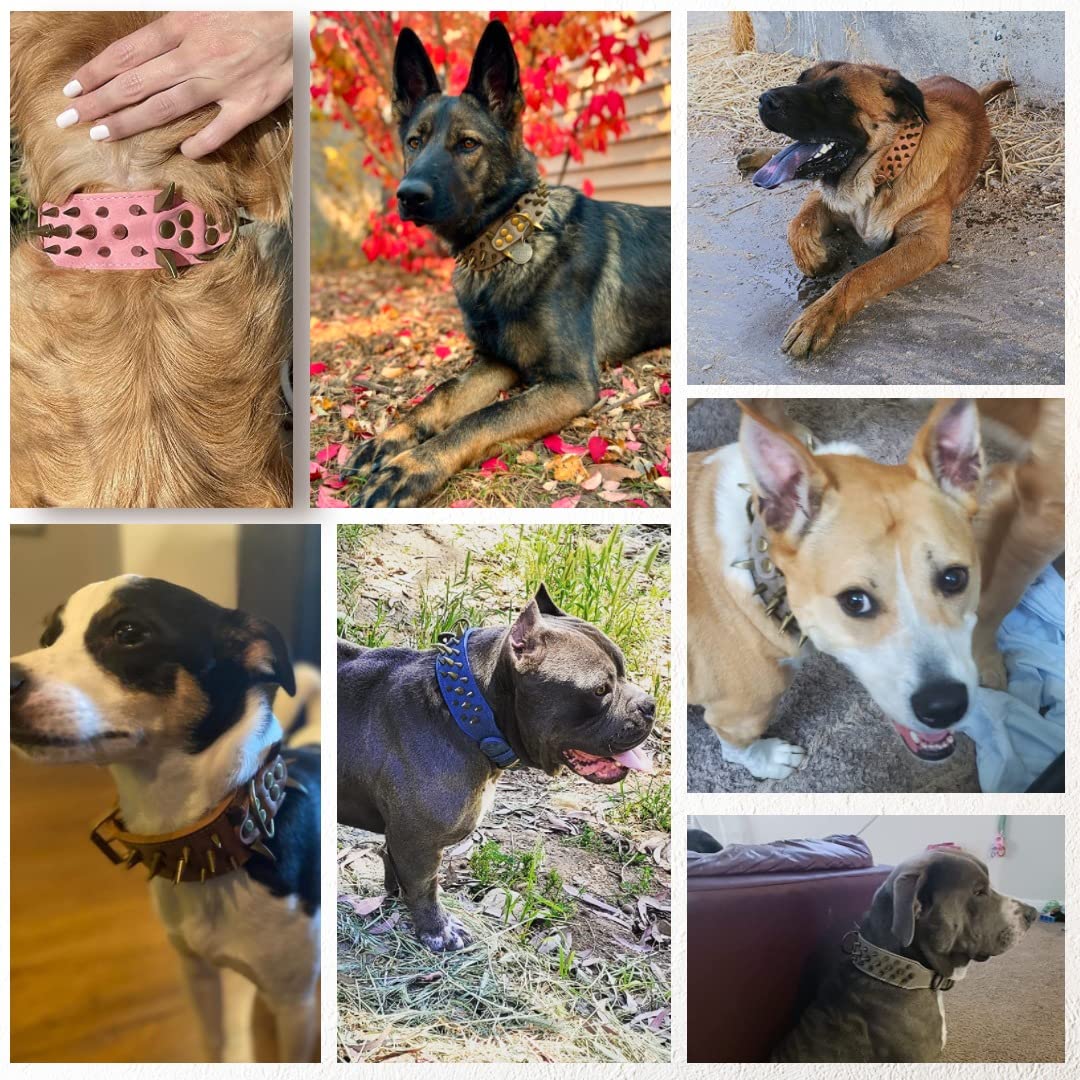 The Mighty Large Spiked Studded Dog Collar - Protect Your Dog'S Neck From Bites, Durable & Stylish, For Large Dogs (Brown L)