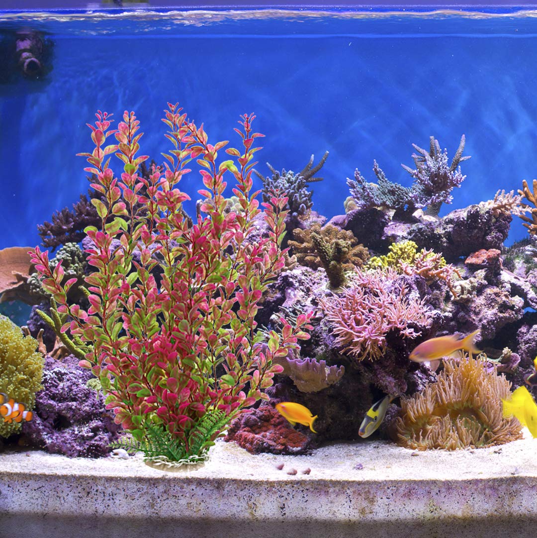 Mayitr 17'' Plastic Water Plant For Aquarium Fish Tank Ornament, Rhodo Green