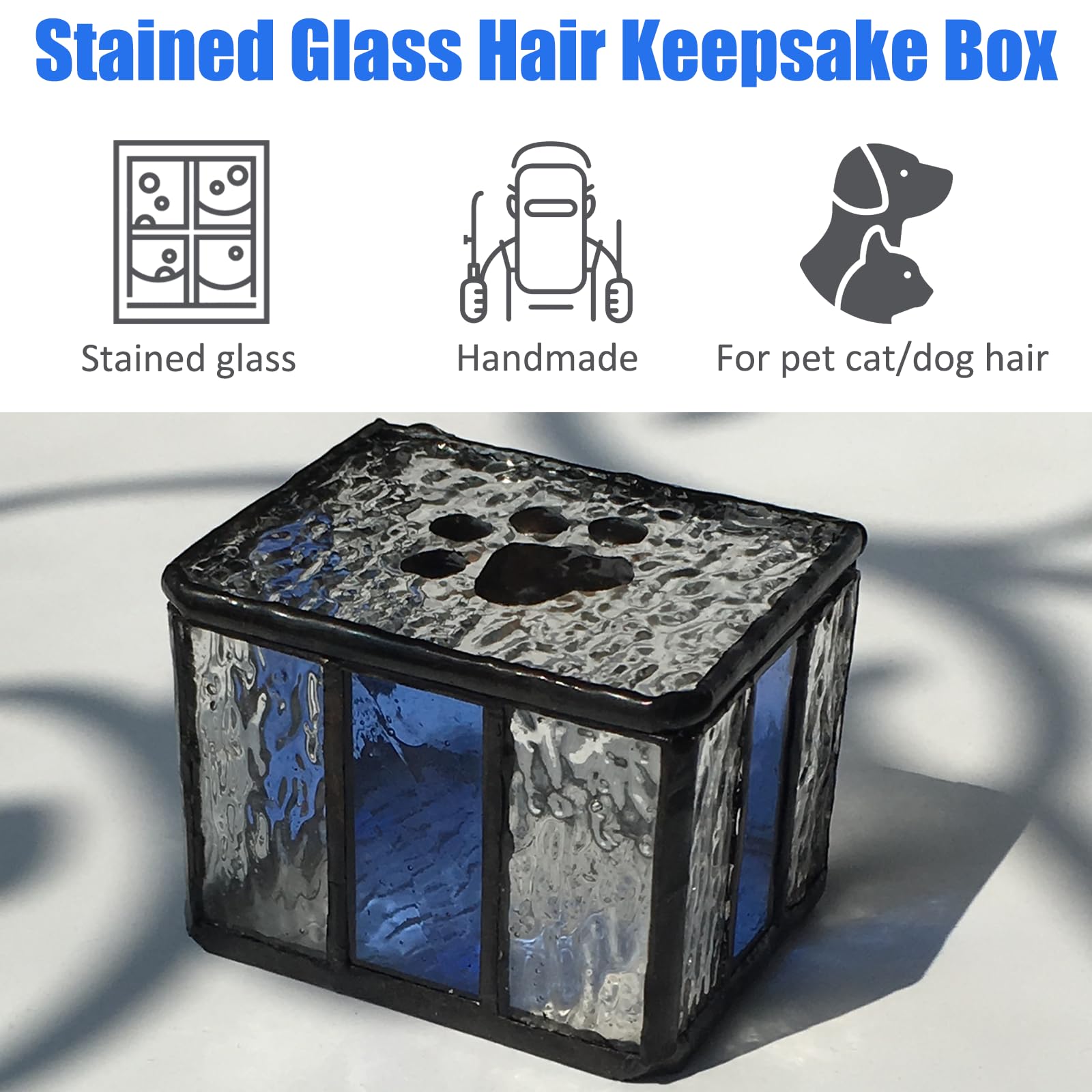 Frumoasa Pet Hair Keepsake Box, Stained Glass Pet Fur Memorial Box With Glass Dog Cat Ashes Container, Pet Dog Cat Urn For Loss