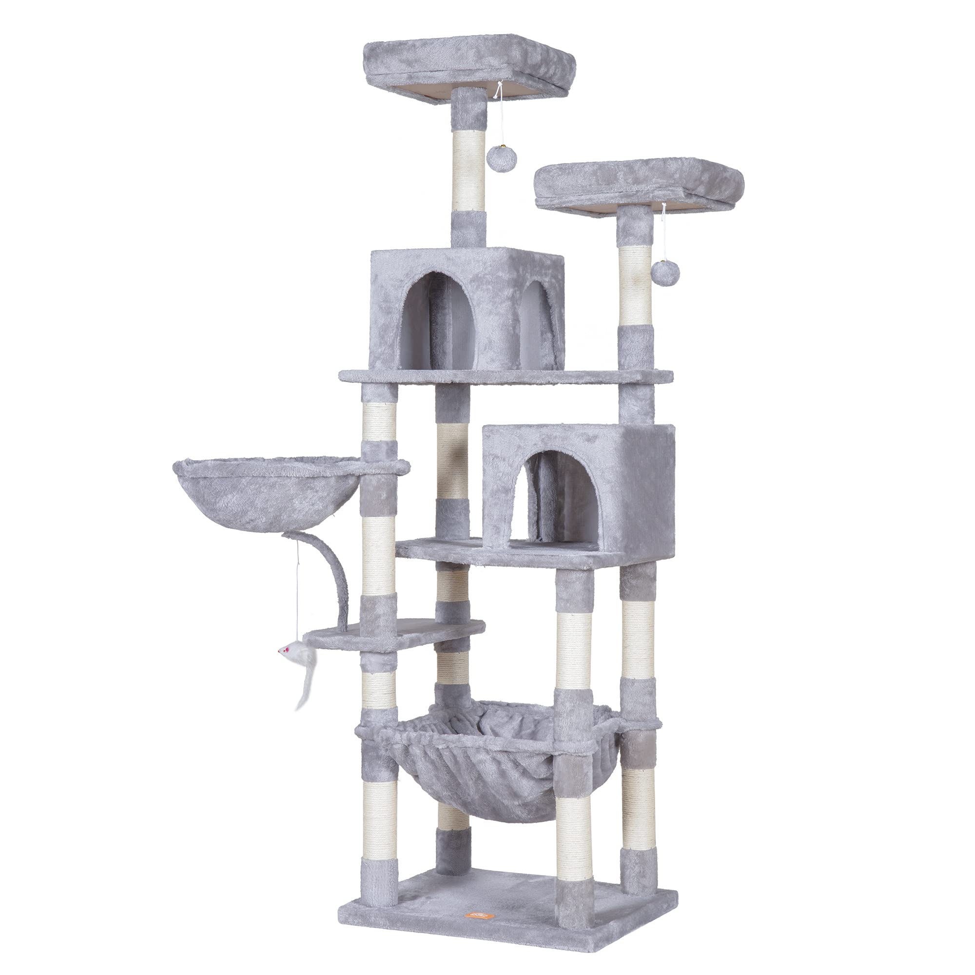 Heybly Cat Tree, 70 Inches Tall Cat Tower Condo With Toy For Indoor Large Cats, Cat House Furniture With Padded Plush Perch, Coz