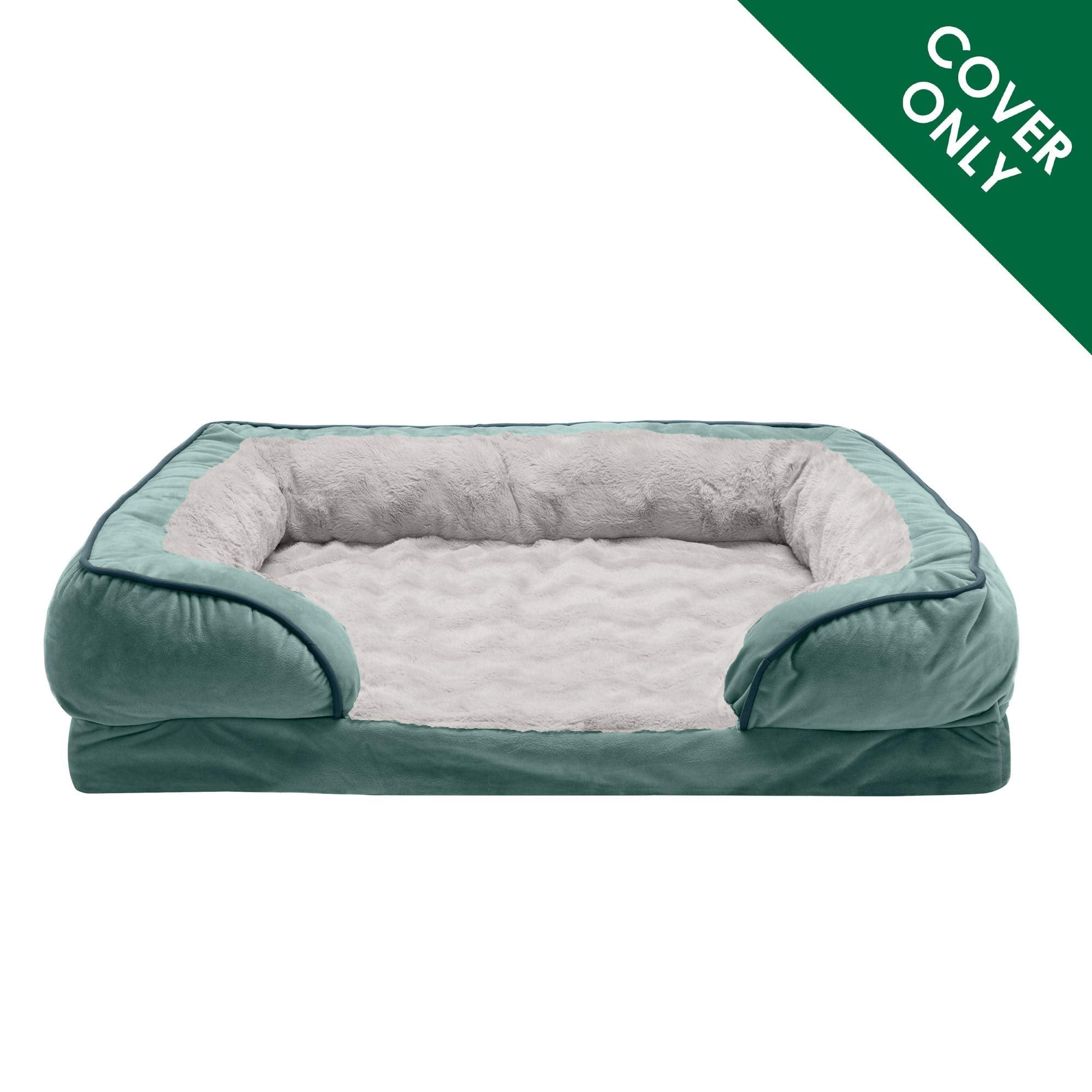 Furhaven Large Dog Bed Cover, Plush & Velvet Waves, Machine Washable, Celadon Green, 36L x 27W, Sofa-Style Replacement Cover