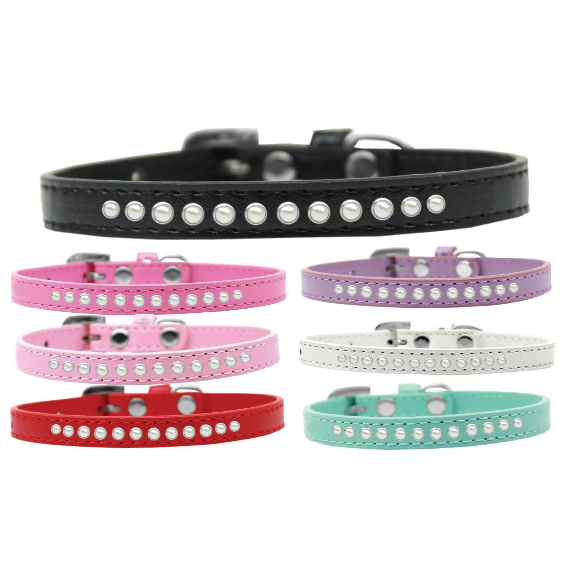 Dog, Puppy & Pet Fashion Collar, One Row Pearl Rimsets - 12 - Black