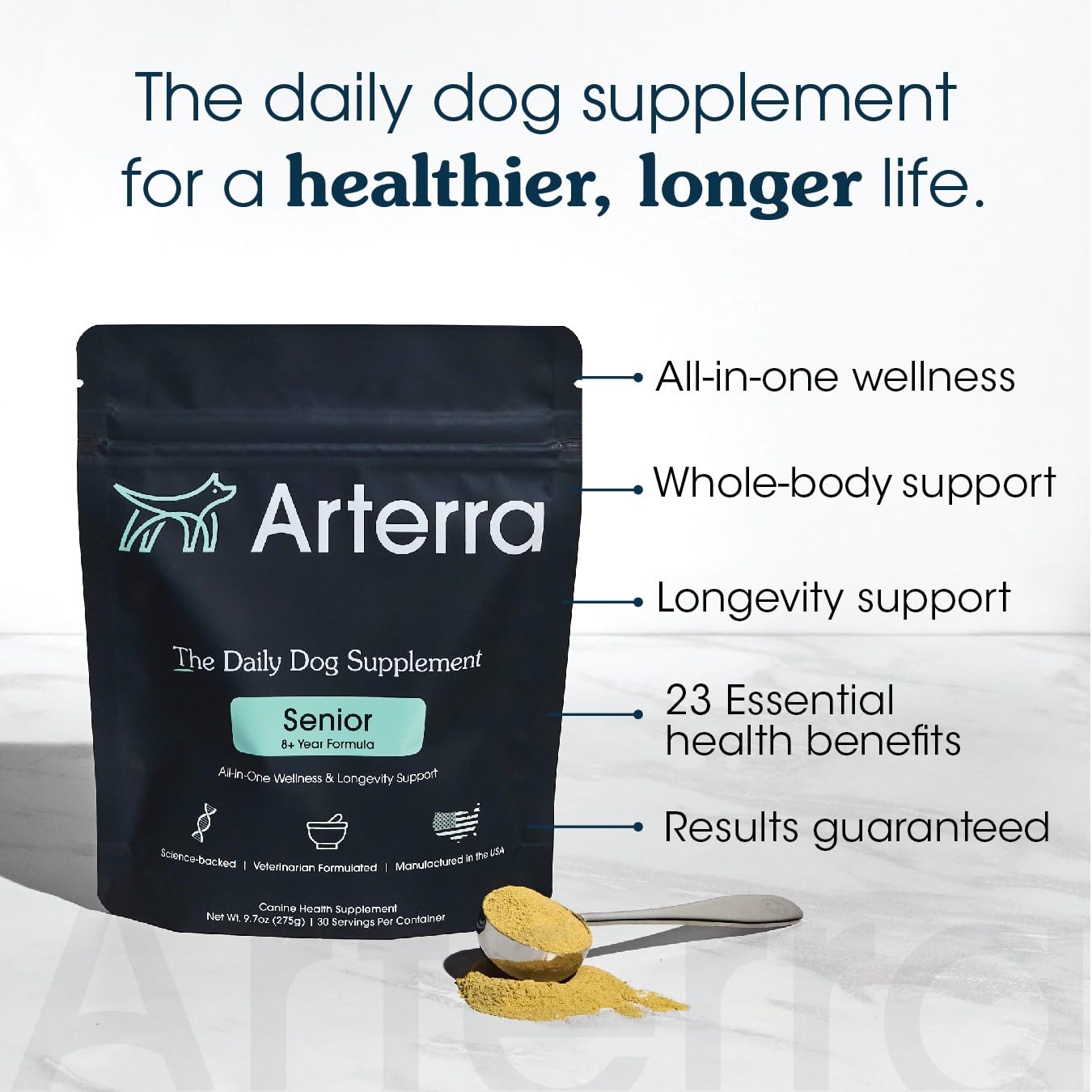 Longevity Multivitamin for Senior Dogs - 63 Ingredients for Joint, Gut, Immune & Brain Health - Supplement & Food Topper with Gl