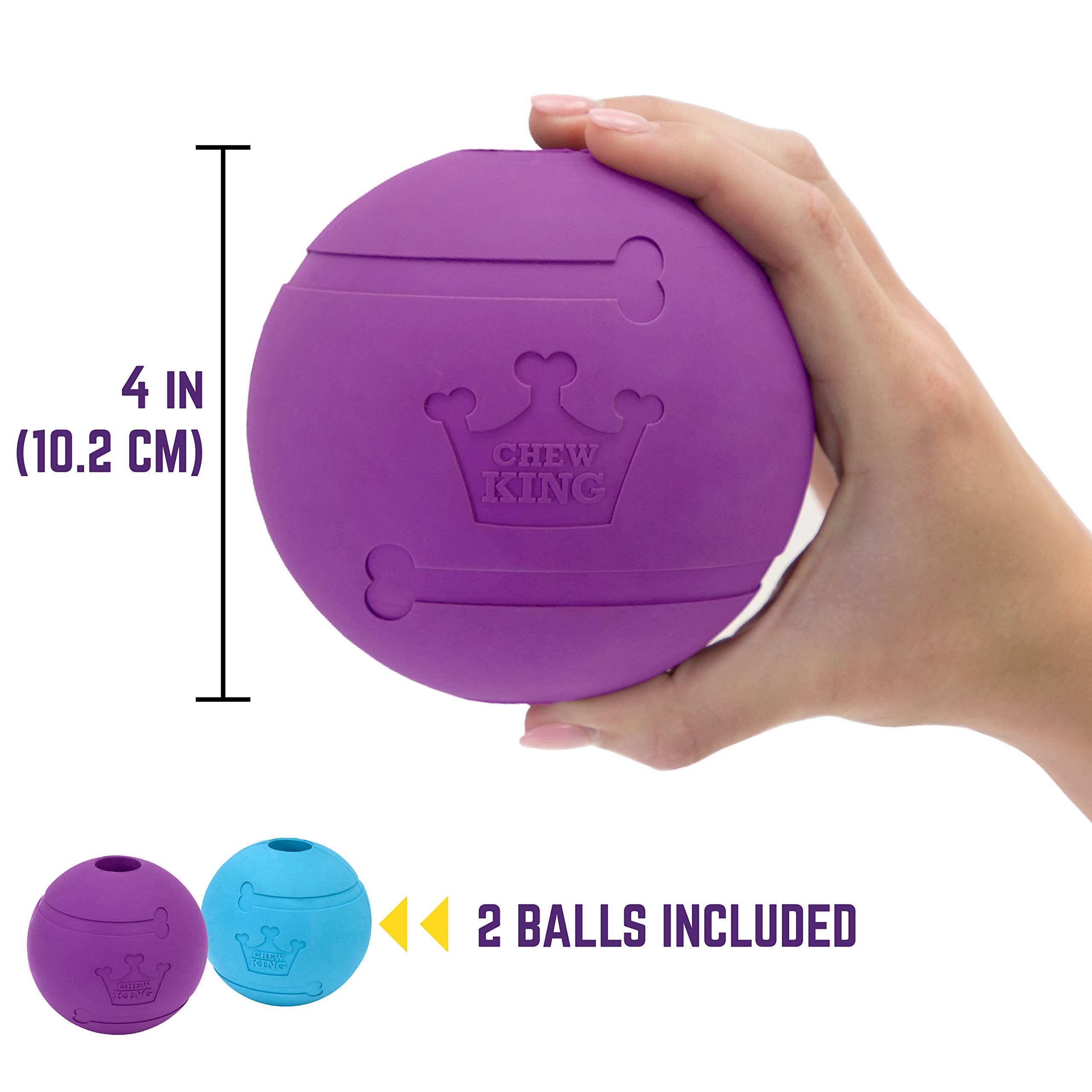 Chew King Dog Fetch Balls - Durable Natural Rubber Toy, 4 inch, 2 Pack, All Breed Sizes, Model CM-10031-CS01