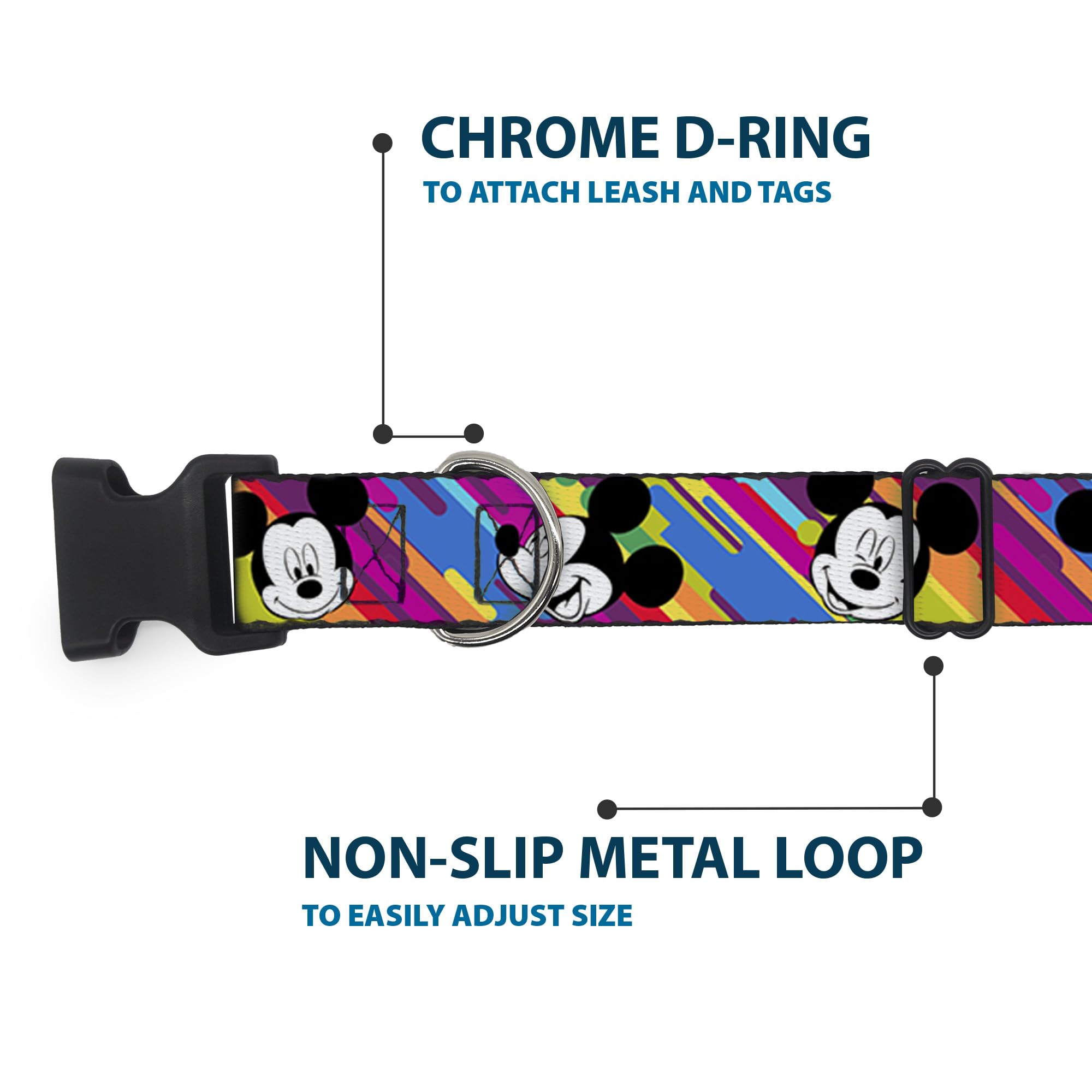 Buckle-Down Plastic Clip Collar - Mickey Mouse Expressions Multi Color White/Black - 1'' Wide - Fits 15-26'' Neck - Large