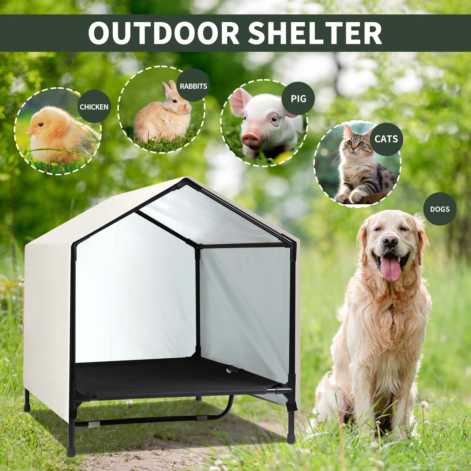 Caredpets Indoor Outdoor Dog House | Elevated Dog Bed With Canopy For Medium Large Dogs, Outside Raised Dog Bed, Waterproof & Su