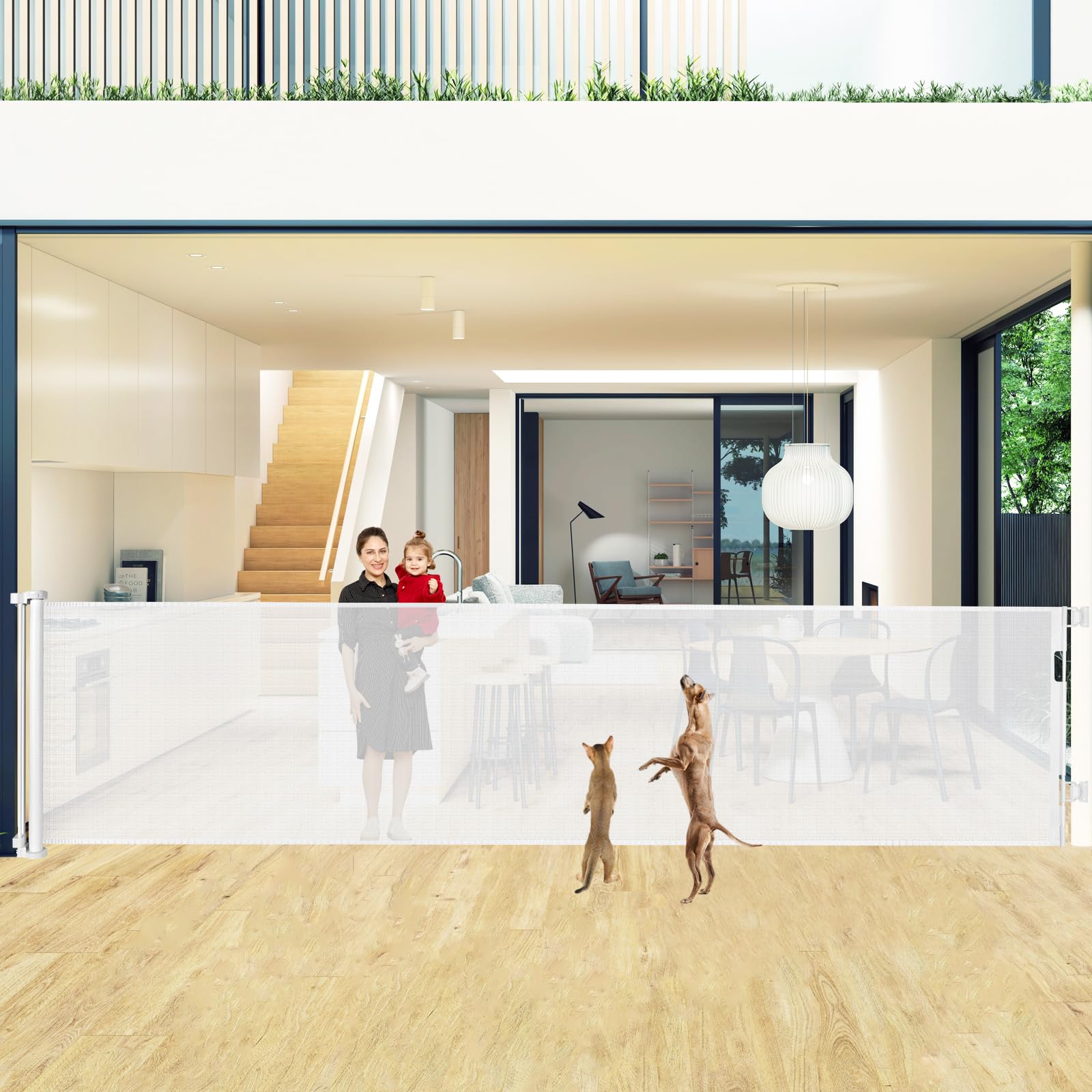 48'' Tall X 180'' Extra Long Retractable Baby Gates for Wide Openings, Extra Tall Baby Gate for Doorways Tall Dog Gate Indoor Ou