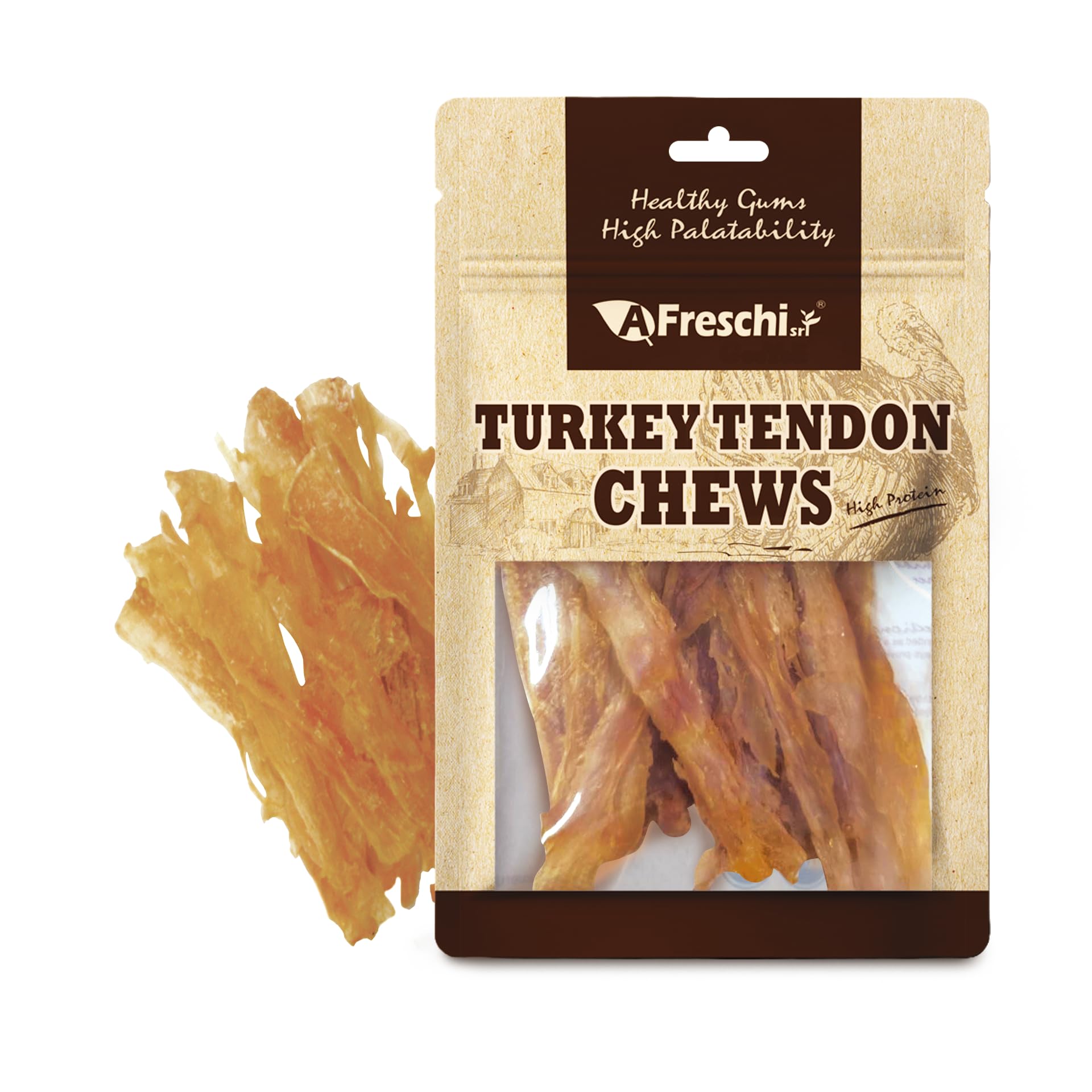 Afreschi Turkey Tendon Flake 3.5 oz, Turkey Sourced from USA, Dog Treats for Classic Series, All Natural Human Grade Dog Treat, 