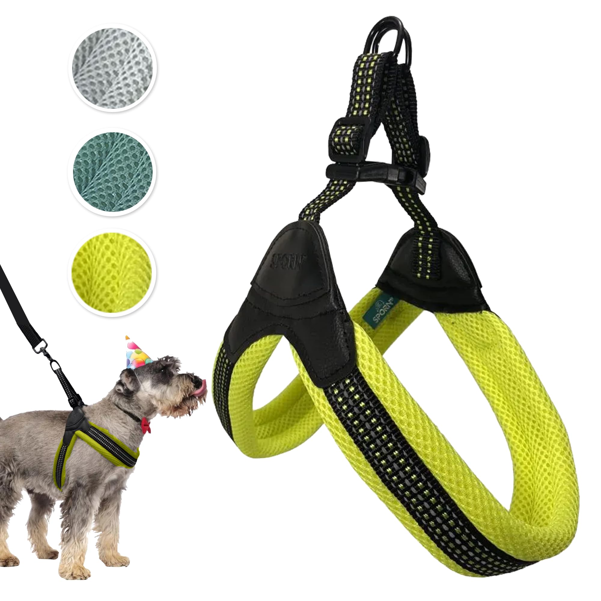 Sporn Medium Dog Harness, Yellow, Easy-Fit Mesh, No-Choke, Reflective, Lightweight, Durable, Hand-Washable, For Medium Breeds