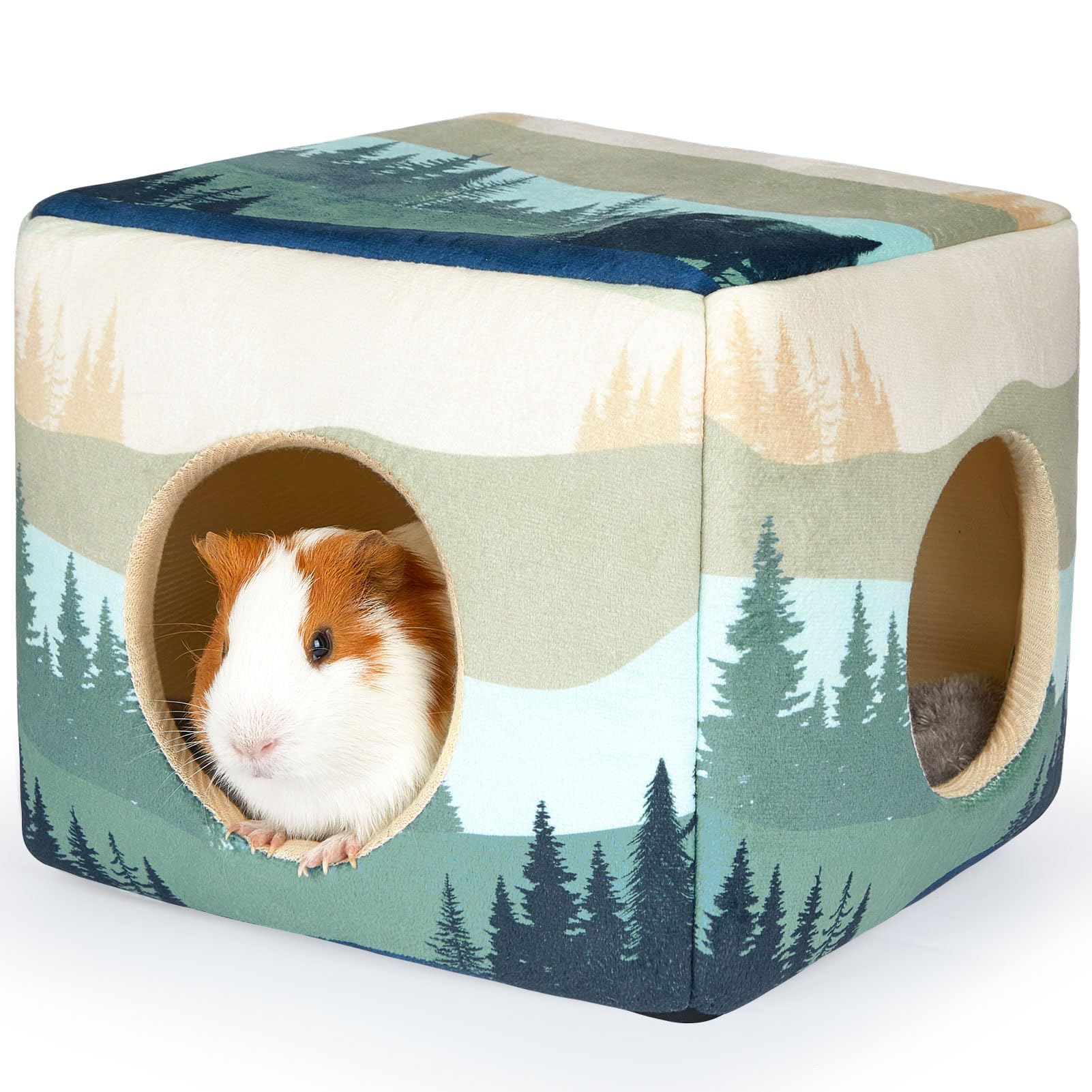 Bienbee Cozy Guinea Pig Bed, Washable Small Pet House - Rabbit/Bunny/Hamster/Chinchilla Accessories - Forest Landscape