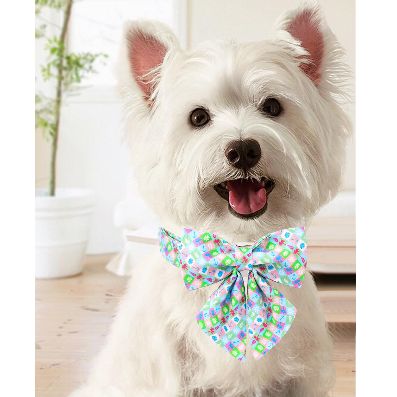 Unique Style Paws Cotton Dog Collar With Bowtie, Blue Summer Dog Collars For Party, Adjustable&Breathable Pets Collar For Small,