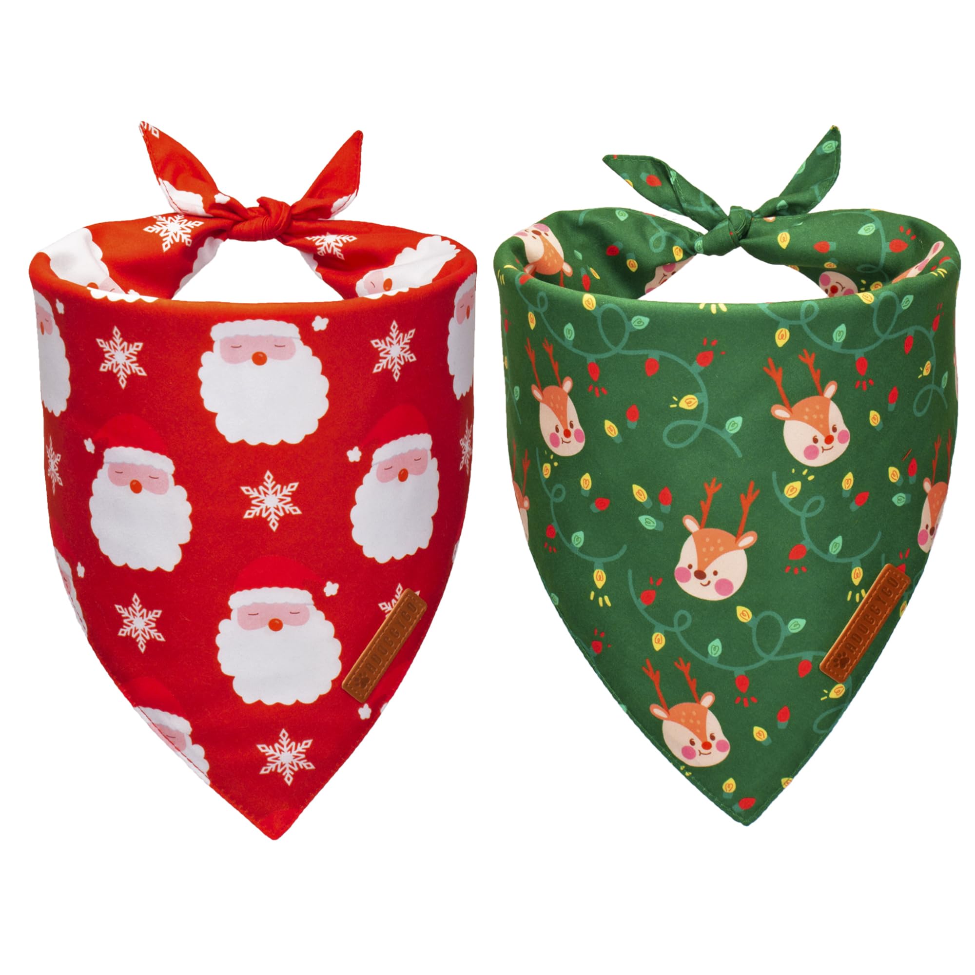 ADOGGYGO Christmas Dog Bandanas 2 Pack, Santa Deer Pattern Pet Xmas Scarf Bib, Premium Durable Fabric, Pet Christmas Bandanas fo