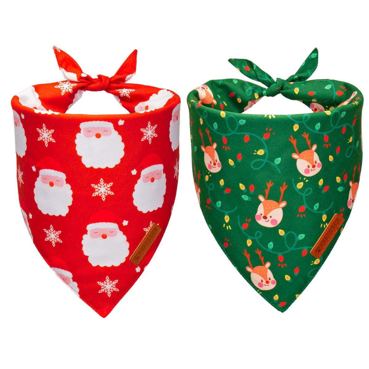 ADOGGYGO Christmas Dog Bandanas 2 Pack, Santa Deer Pattern Pet Xmas Scarf Bib, Premium Durable Fabric, Pet Christmas Bandanas fo