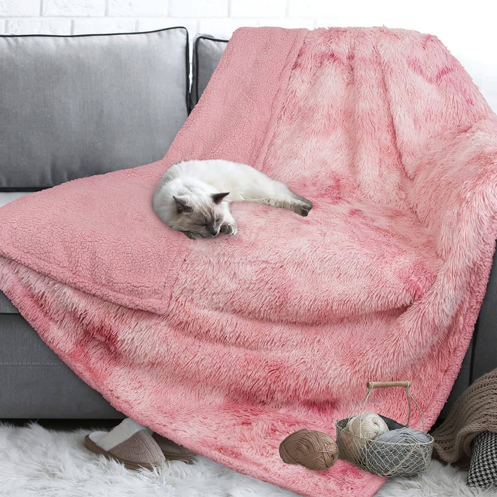 Petami Waterproof Dog Blanket For Small Medium Dog, Puppy Pet Blanket Couch Cover Protection, Sherpa Fleece Fuzzy Cat Blanket Throw Sofa Bed Furniture Protector Reversible Soft, 29X40 Tie-Dye Pink