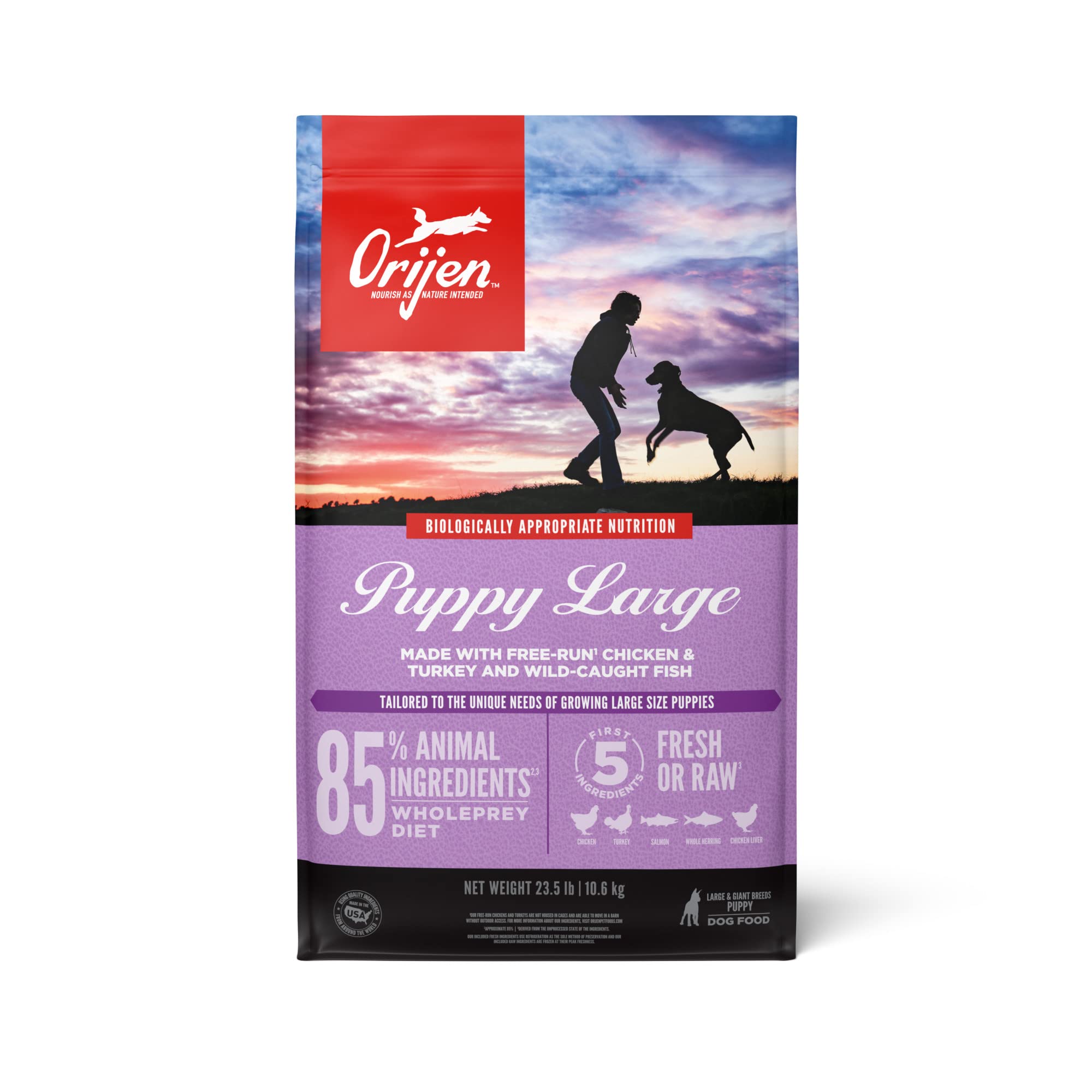 ORIJEN Puppy Large Dry Dog Food, Grain Free Dry Dog Food for Puppies, Fresh or Raw Ingredients, 23.5lb