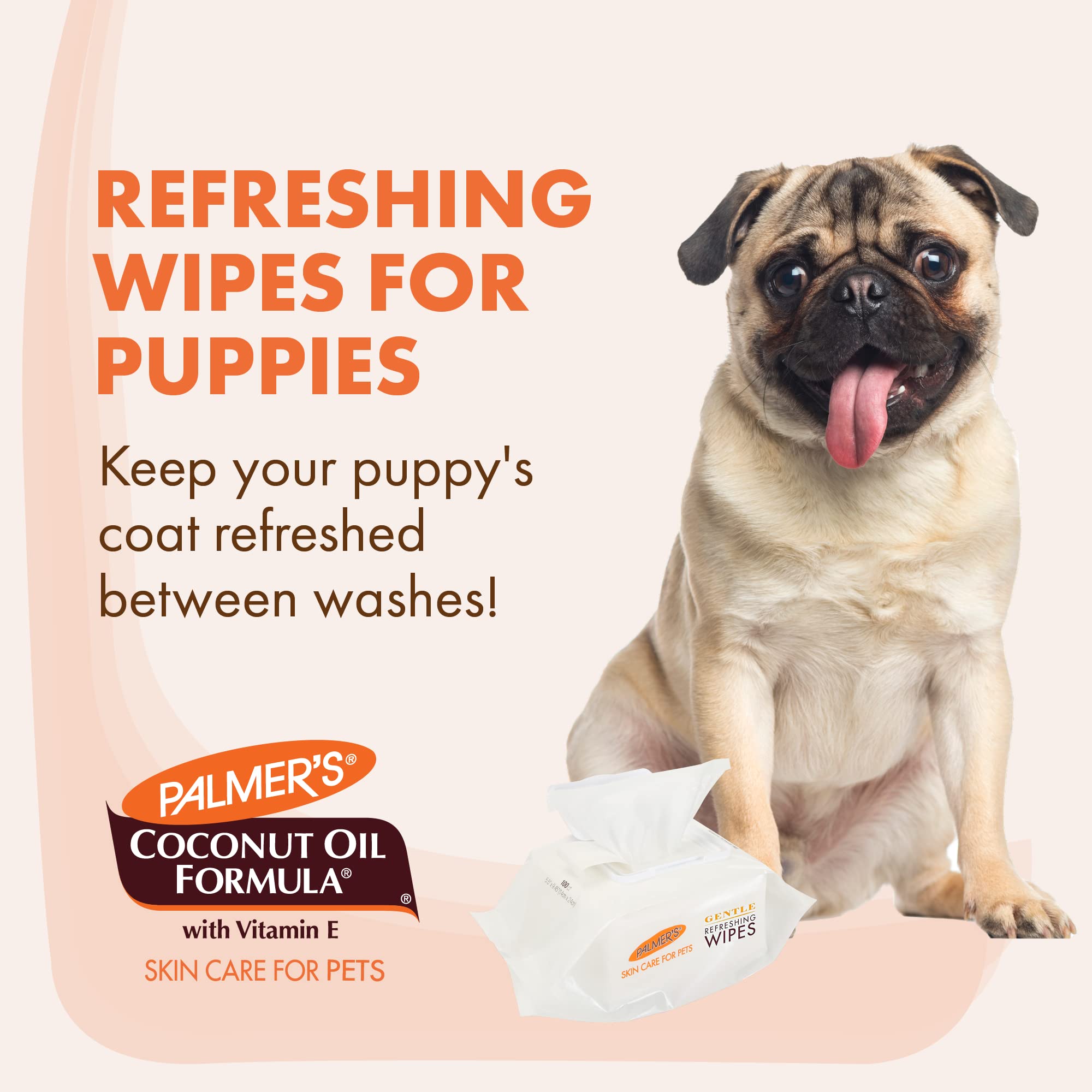 Palmer'S For Pets Coconut Oil Gentle Refreshing Wipes For Puppies | Palmers Coconut Oil Puppy Wipes - 100 Ct Gentle Pet Grooming Wipes For Dogs With Coconut Oil