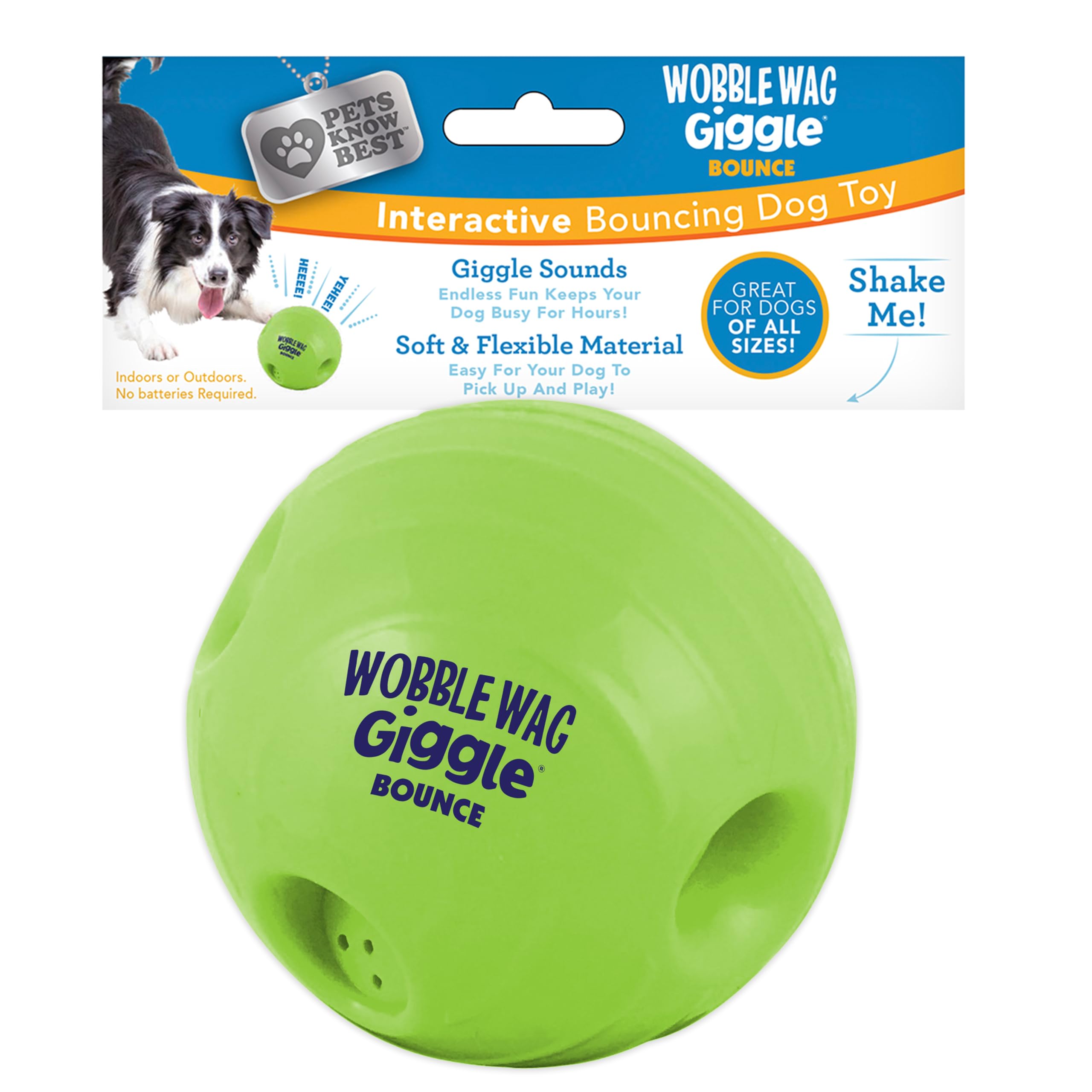 Wobble Wag Giggle Bounce Interactive Dog Toy- Sound Making Bouncing Ball For Dogs Ages Indoor & Outdoor Play, Soft & Durable Wit