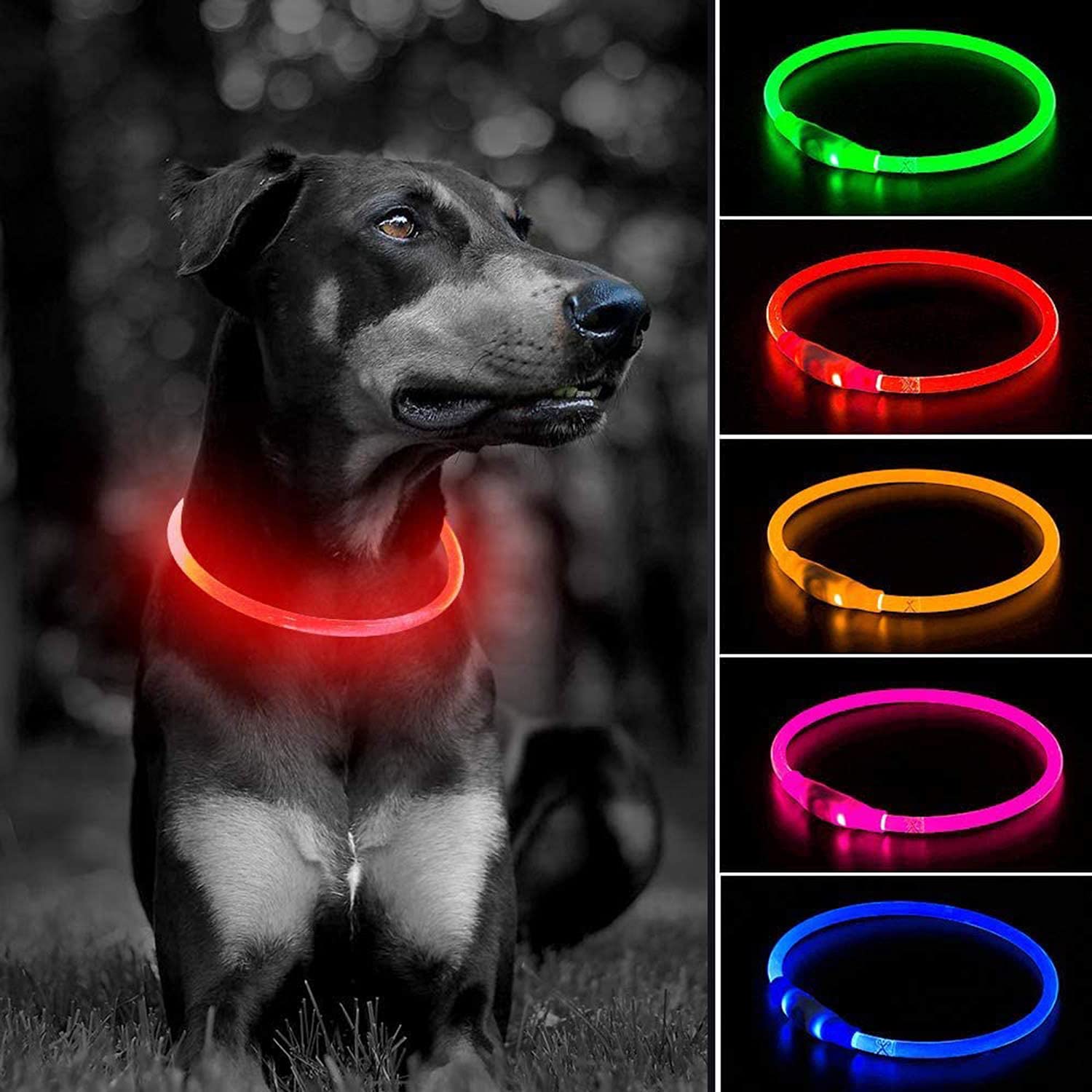 Domagiker Light Up Dog Collars - Waterproof Led Dog Collar, Glow In The Dark Puppy Collar, Tpu Cuttable Lighted Dog Collar For S