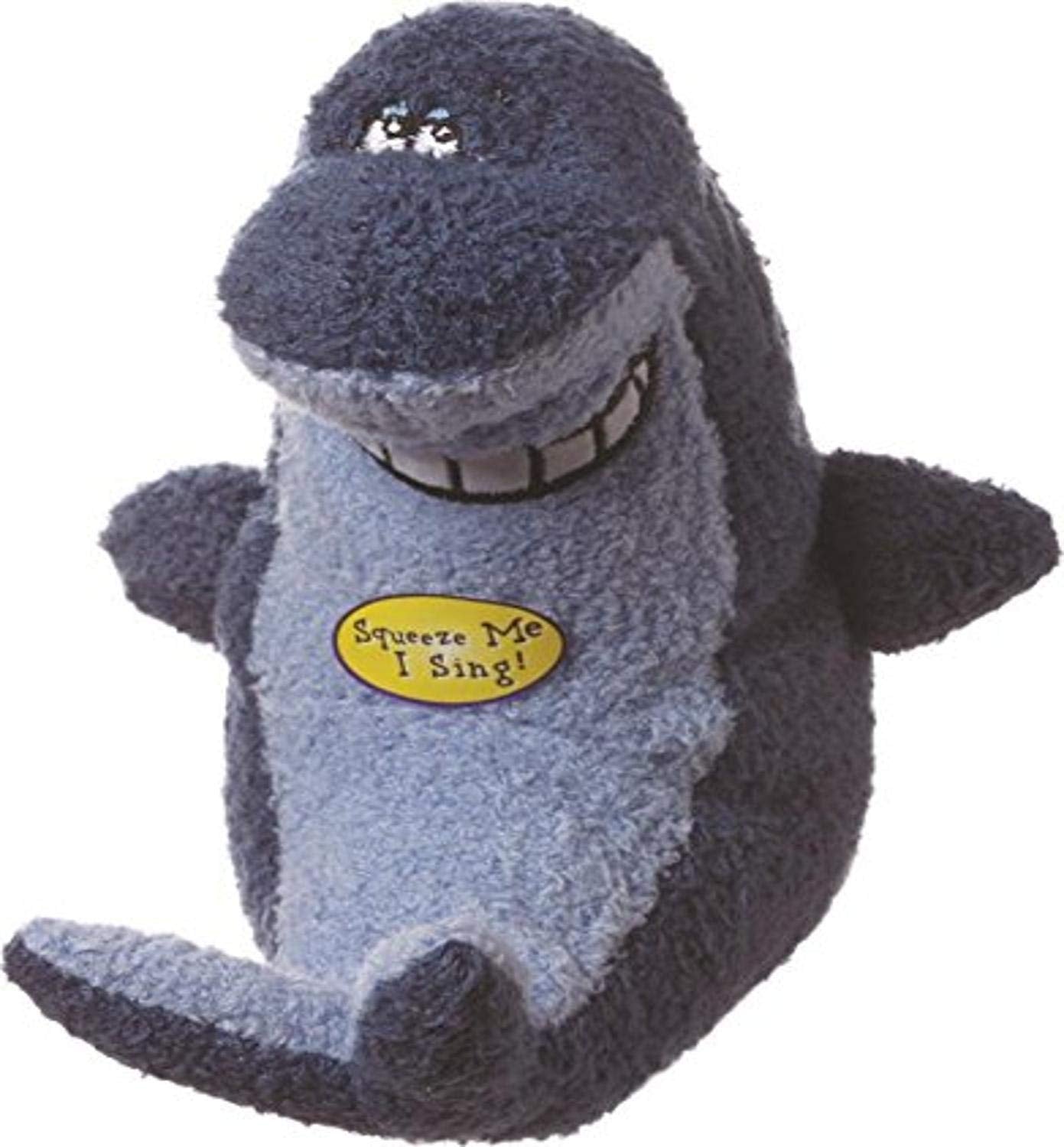 Multipet Deedle Dude Singing Shark Plush Dog Toy, 8-Inch, Blue,All Breed Sizes