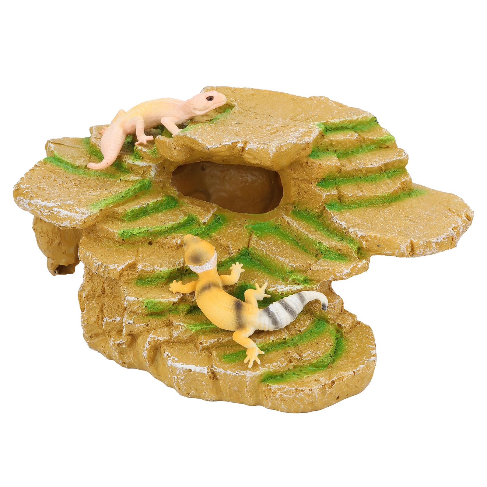 IBWell Bearded Dragon Hides and Caves Basking Rock Resin Hermit Crab Climbing Accessories for Habitat Yellow Aquarium Hiding Pla