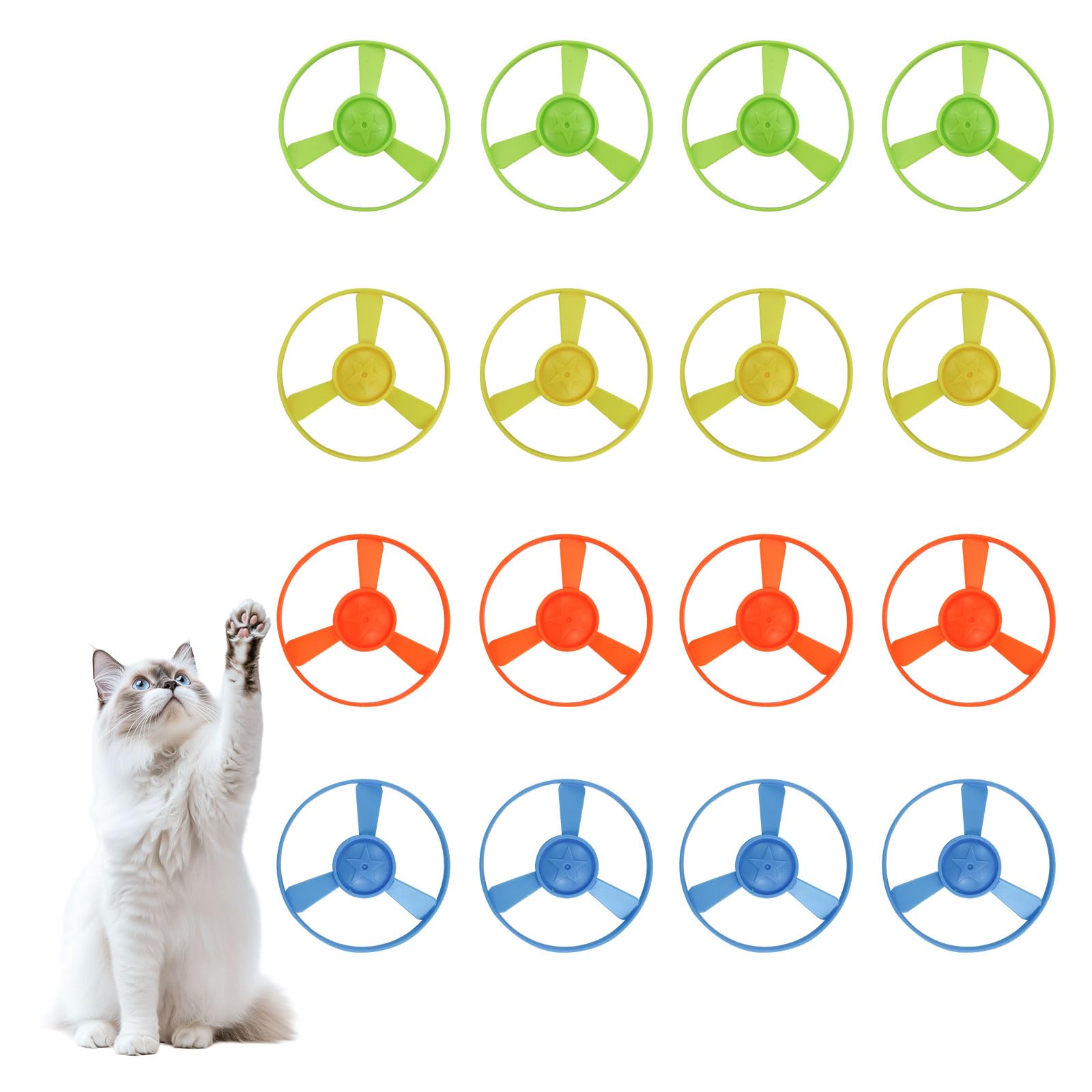 Andiker Cat Fetch Toy, Interactive Kitten Flying Disc Launcher Toy with 5 Colorful Flying Propellers for Cat Enrichment, Flying 