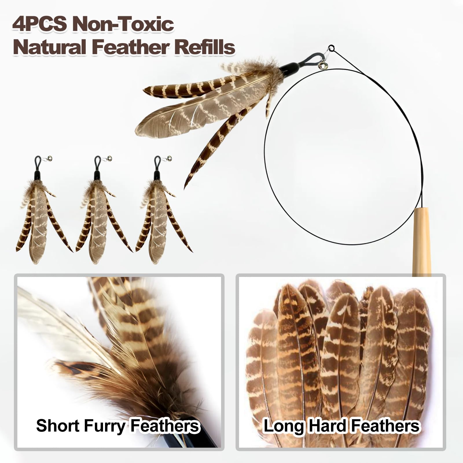 Kingtree Feather Wand Cat Toys, 8 Pack Cat Teaser Toys With 6Pcs Replacement Feathers Insects & 2Pcs Flexible Steel Wire Teaser