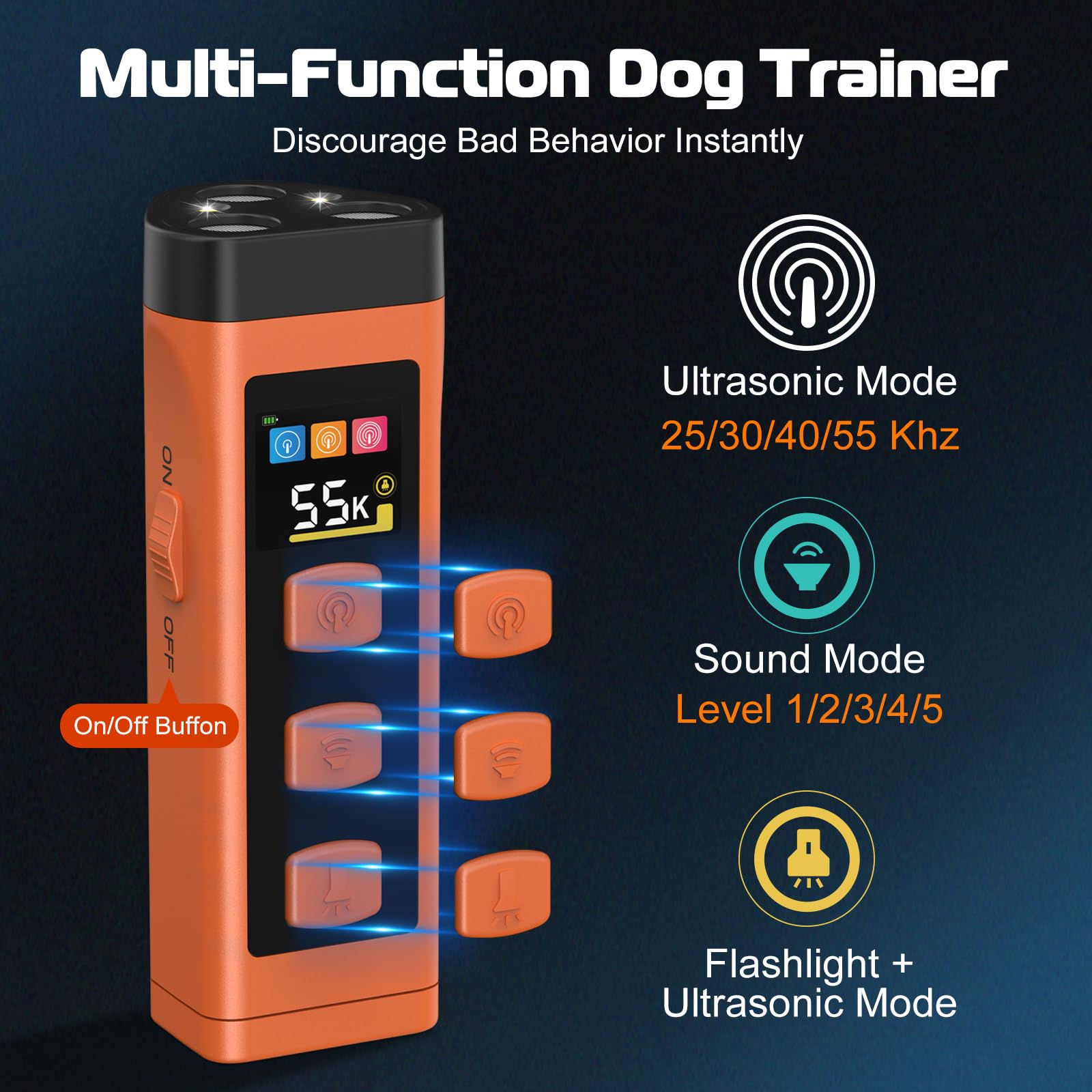 Dog Bark Deterrent Device, Color Display 2000 Mah Rechargeable Ultrasonic Anti-Barking Trainer With 4 Frequency Settings 25/30/4