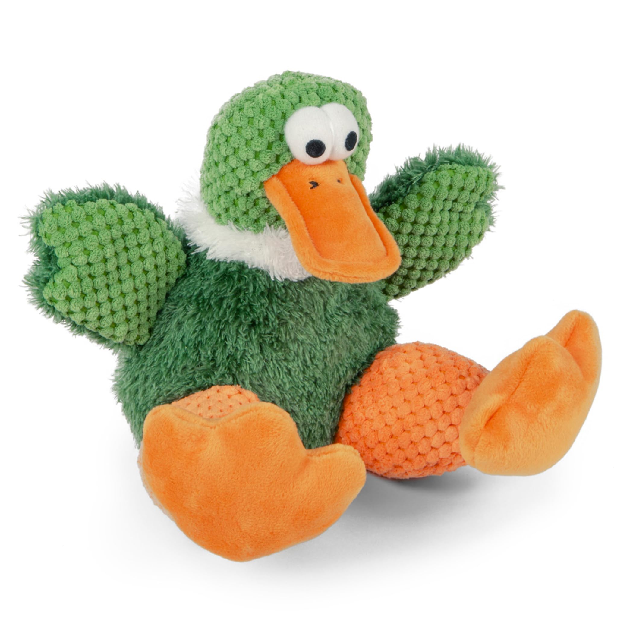 Godog Checkers Just For Me Sitting Duck Squeaky Plush Dog Toy, Chew Guard Technology - Green, Mini