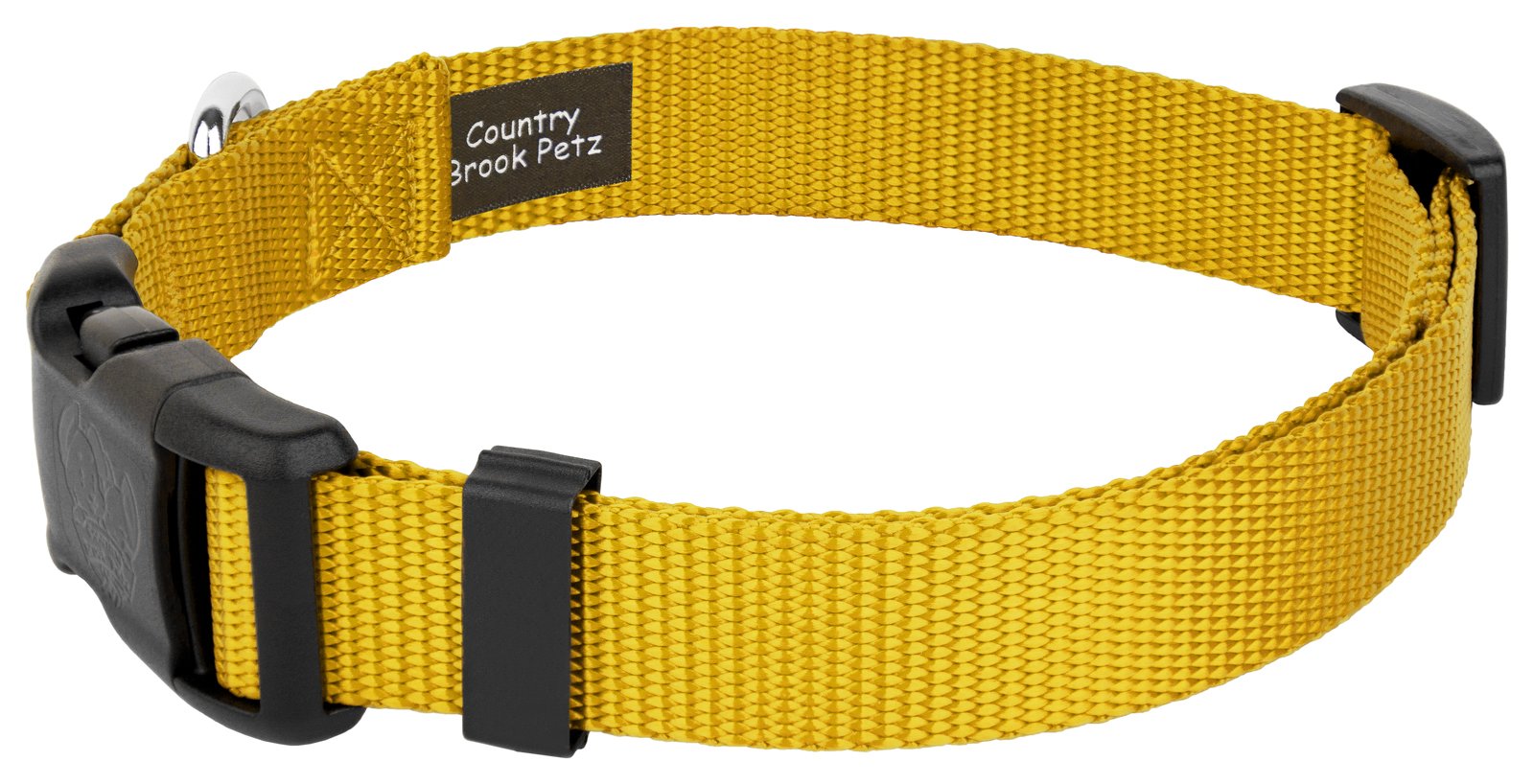 Country Brook Petz - 30+ Vibrant Colors - American Made Deluxe Nylon Dog Collar With Buckle (Mini, 3/8 Inch Wide, Gold)
