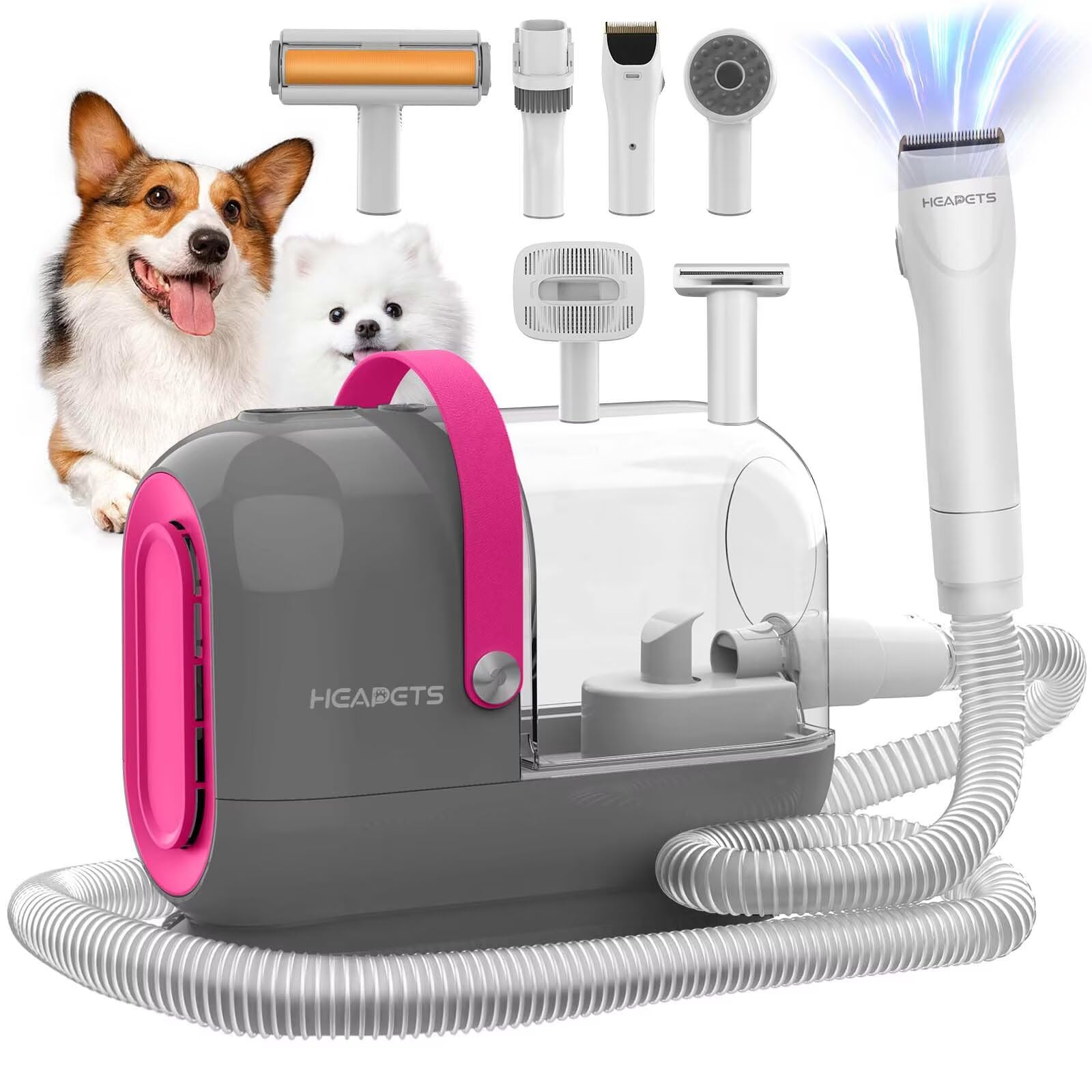 Heapets Dog Grooming Vacuum Kit - 3L Vacuum With 7 Tools, Low Noise Electric Clipper And Brush For Pet Shedding At Home, Gray