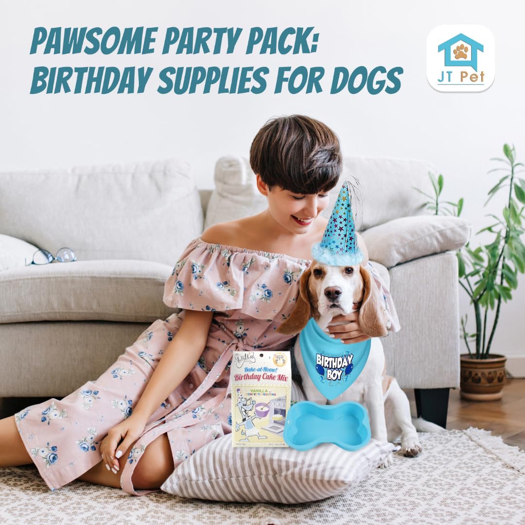 Jt Pet Dog Birthday Boy Party Pack With Bandana, Star Spangled Party Hat With Adjustable Elastic, Tassels And Feathery Trim, Bir