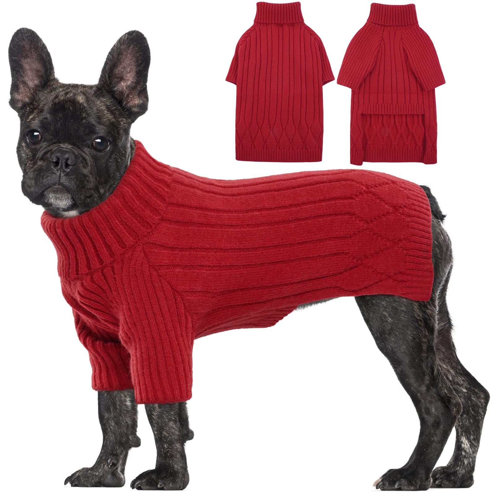 OUOBOB Large Dog Sweater - Turtleneck Thick Warm Doggie Christmas Sweater for Girl Boy Dogs (Red L)