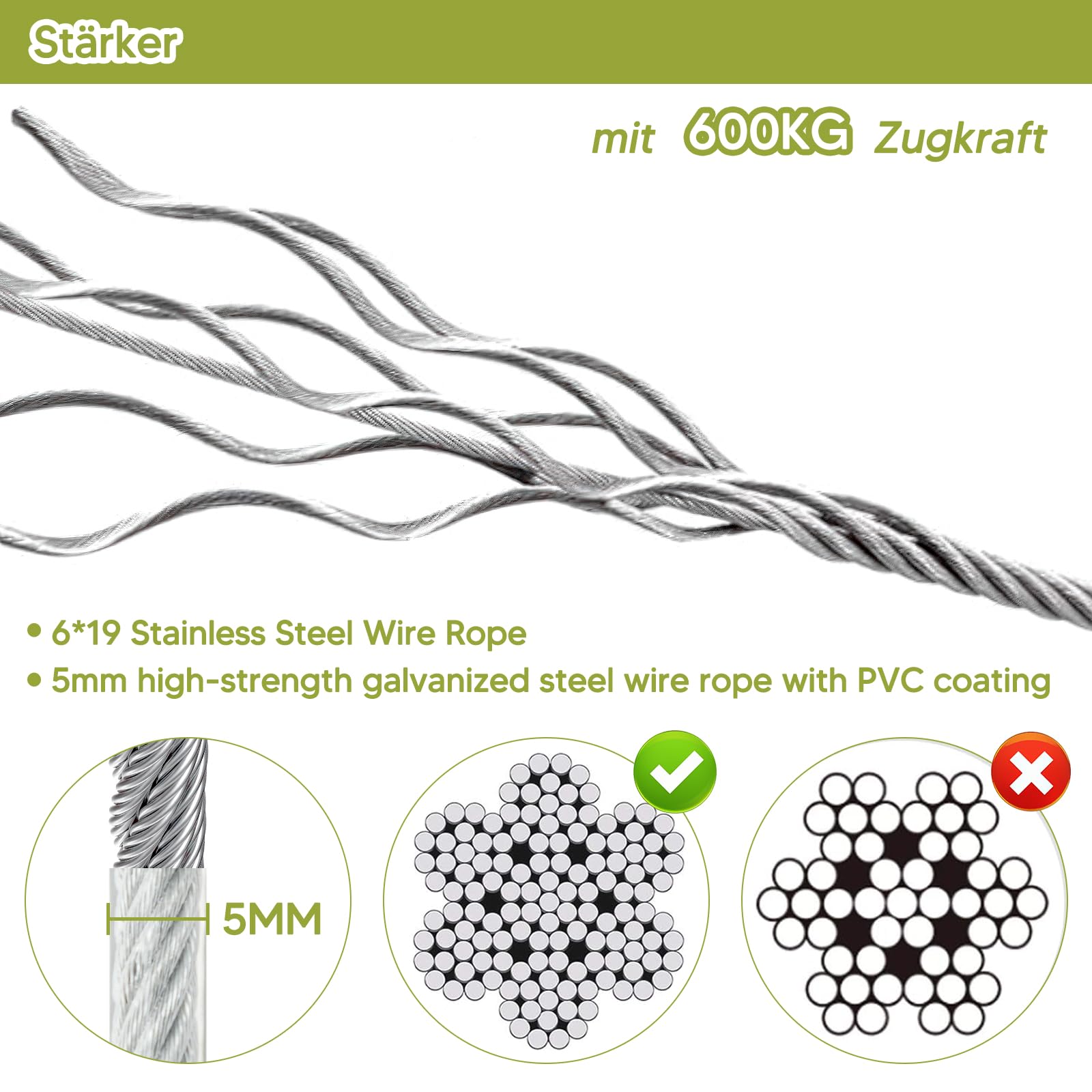 Furggis Tie Out Cable For Dogs,10/15/20/30/50Ft Cable,1000Lbs Break Strength,Heavy Duty Dog Lead For Medium Large Dogs,Dog Runne