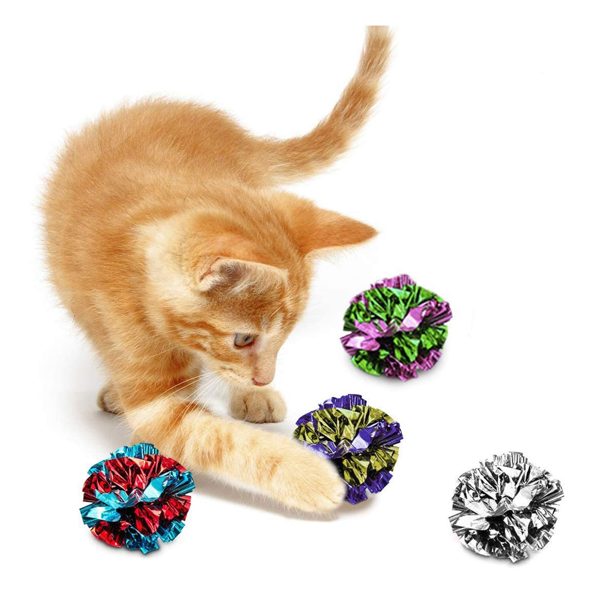 SunGrow 12 Pack Cat Crinkle Balls - 2 Inch Toys for Indoor Pets - Keep Your Feline Energetic & Excited with Vibrant Colors, Ligh