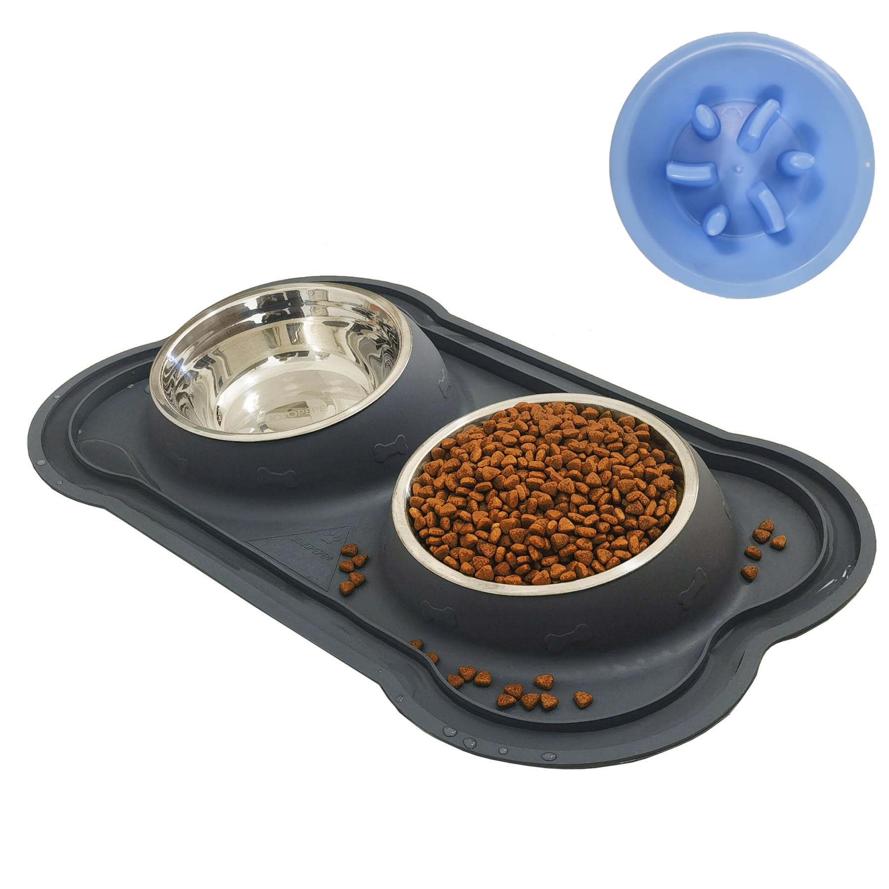 Dog Bowls Stainless Steel Slow Feeder Set with Silicone Mat-100% Waterproof BPA Free Cat and Dog Food Bowls No-Spill and Non-Ski