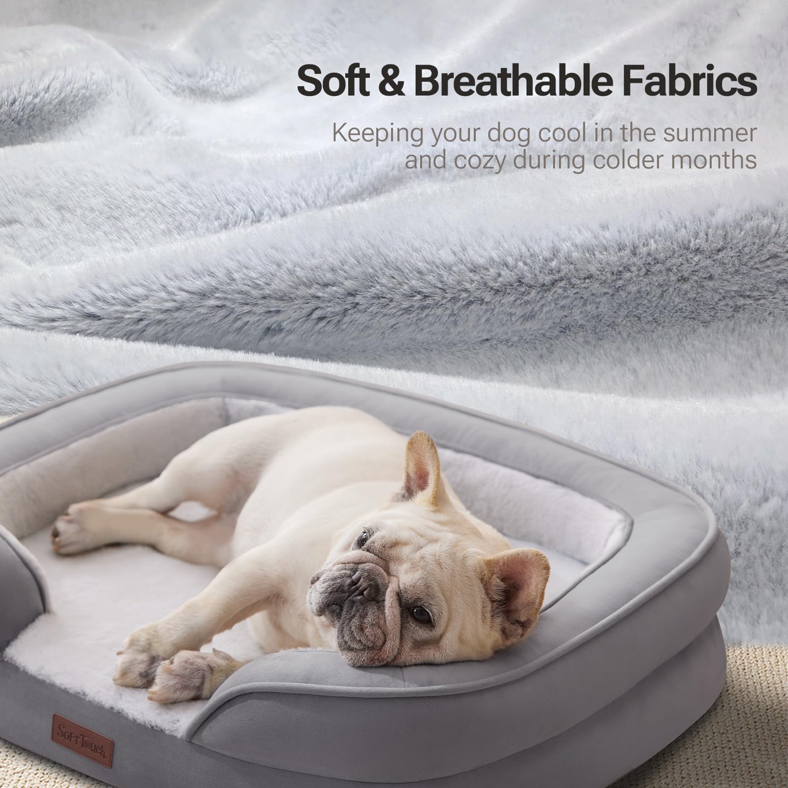 Soft Touch Orthopedic Dog Bed For Medium Dogs With Faux Fur Top, Waterproof Pet Couch Bed With Removable Washable Cover And Supp