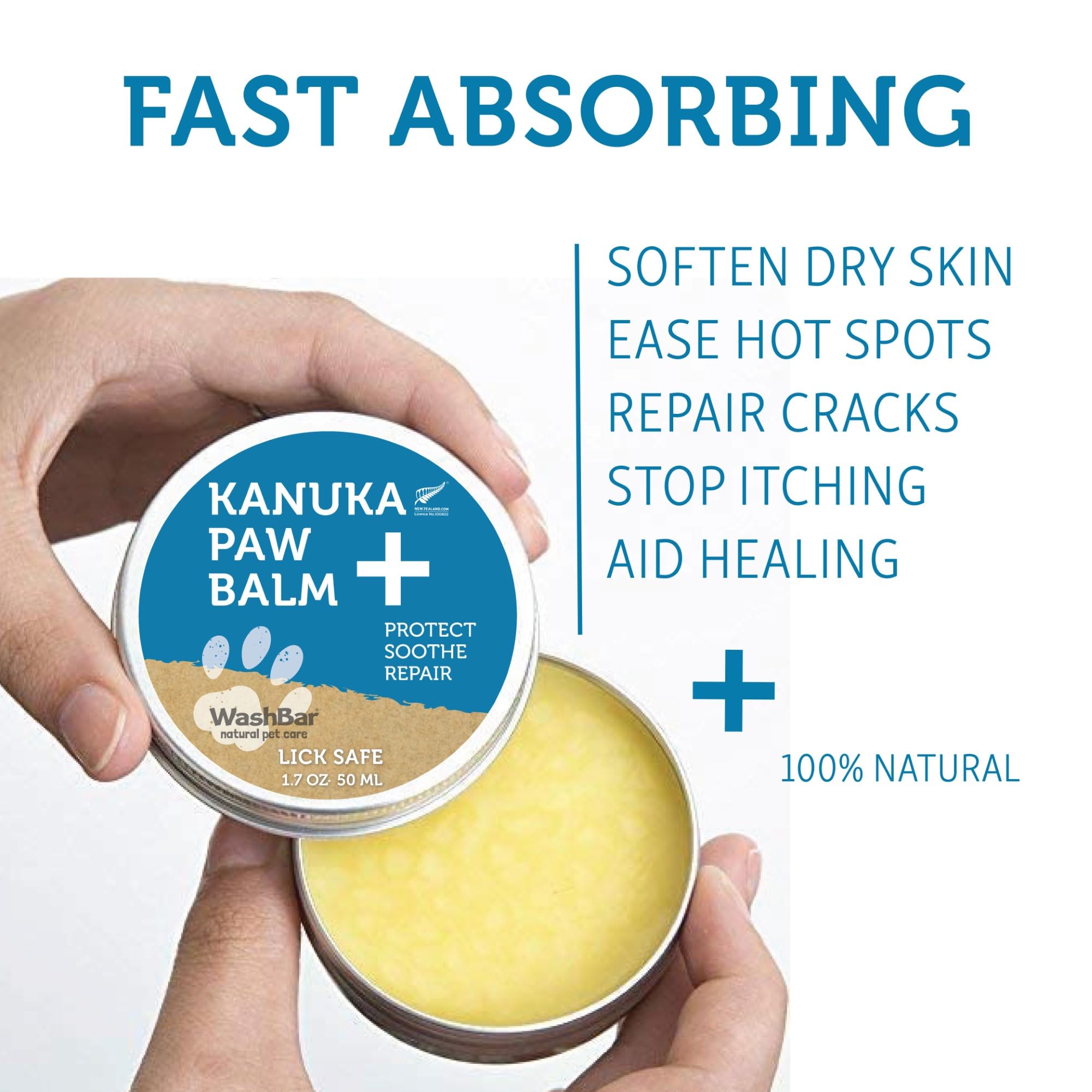 Washbar Dog Paw Balm For Cracked Paws | Natural Lick-Safe Paw Soother For Dog Paws, Nose And Skin | 1.7 Oz Tin, Dog Paw Cream To Moisturize, Protect And Repair From Foot To Snout