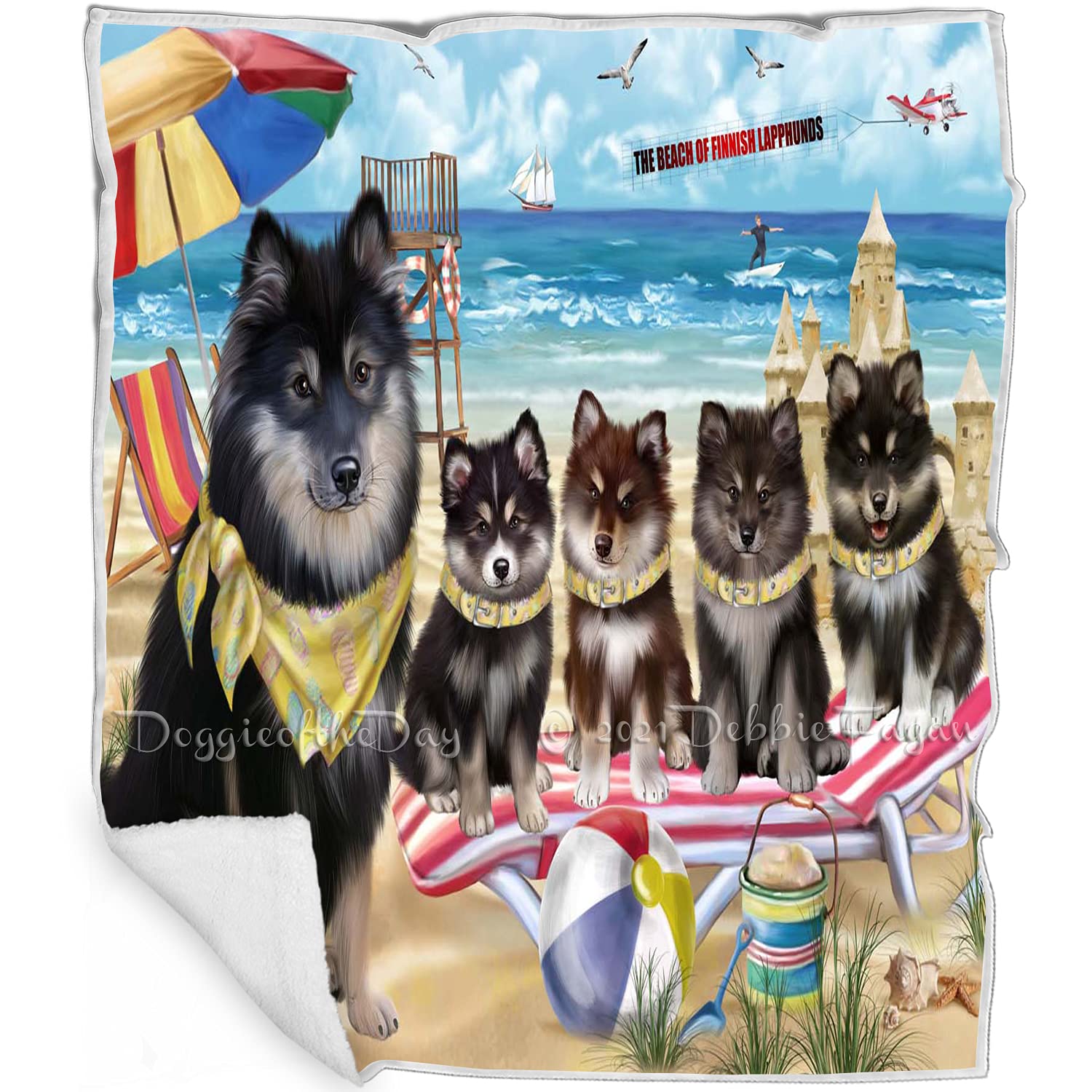 Pet Friendly Beach Finnish Lapphund Dogs Blanket  Lightweight Super Soft Cozy and Durable Bed Blanket  Animal Theme Fuzzy Blan