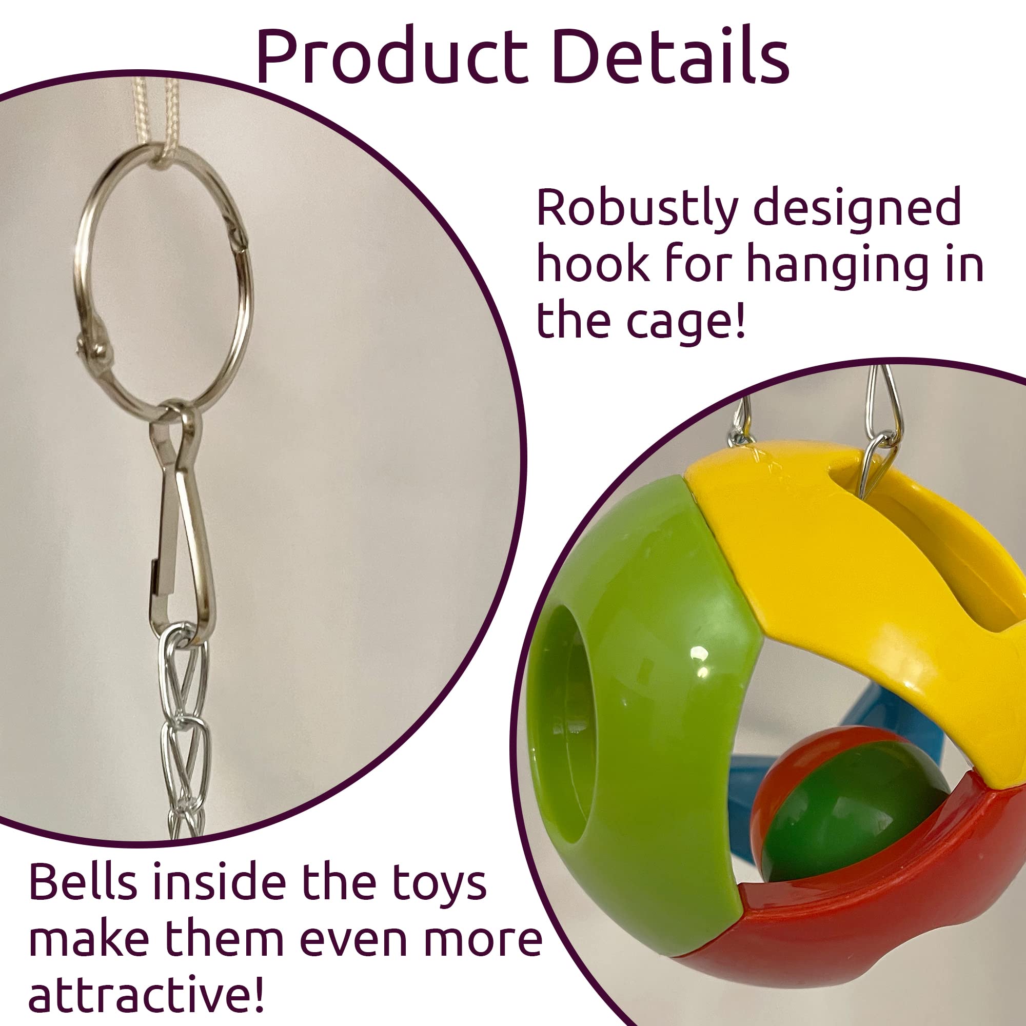 Simena Parrot Ball Toy With Bell, Cage Hanging Accessories For Medium To Large Birds, Interactive Toys For Birds, Cat Ball Toy(S