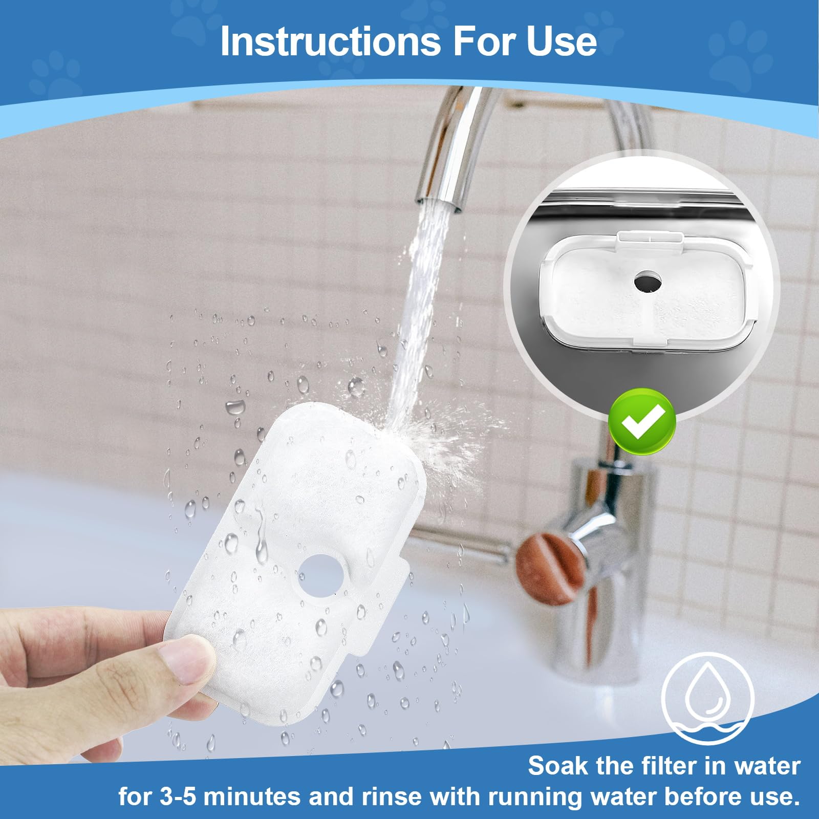 24 Pcs Replacement Filters For Dockstream Cat Water Fountain Plwf105/Plwf115/Plwf005, 12 Pack Pet Water Fountain Filters With 12