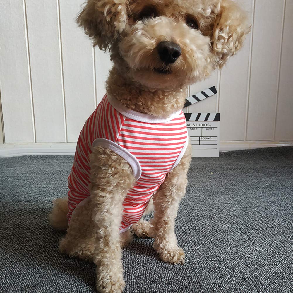 Kukaster Pet Dog’S Recovery Suit Post Surgery Shirt For Puppy, Wound Protective Clothes For Little Animals(Red White Stripe-M)