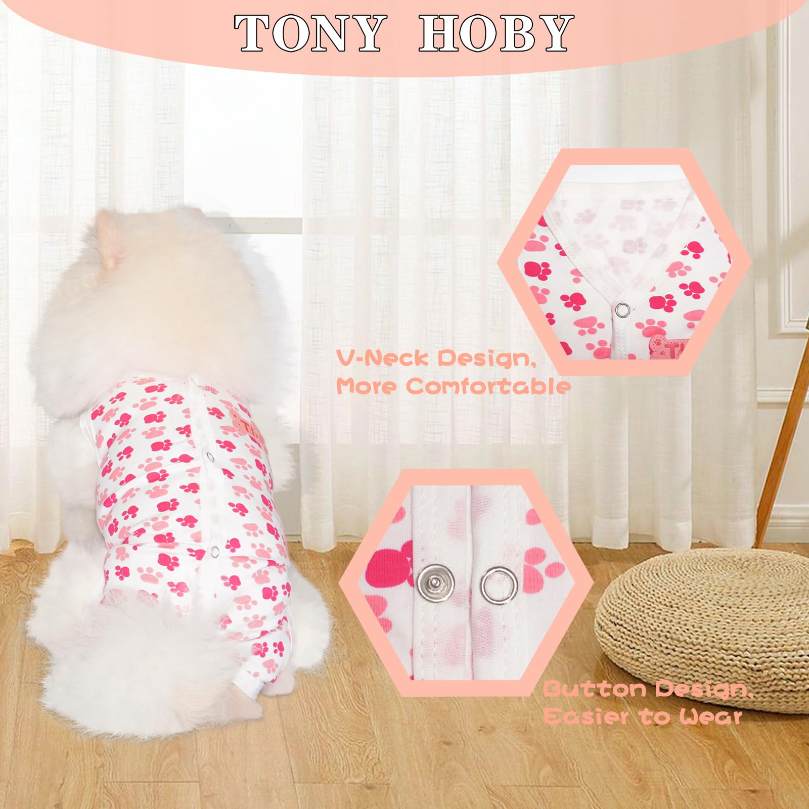 Tony Hoby Dog Pajamas, Summer Dog Shirt, Soft Breathable Dog Pajamas With Cute Pawprints (Pink, Xl), X-Large