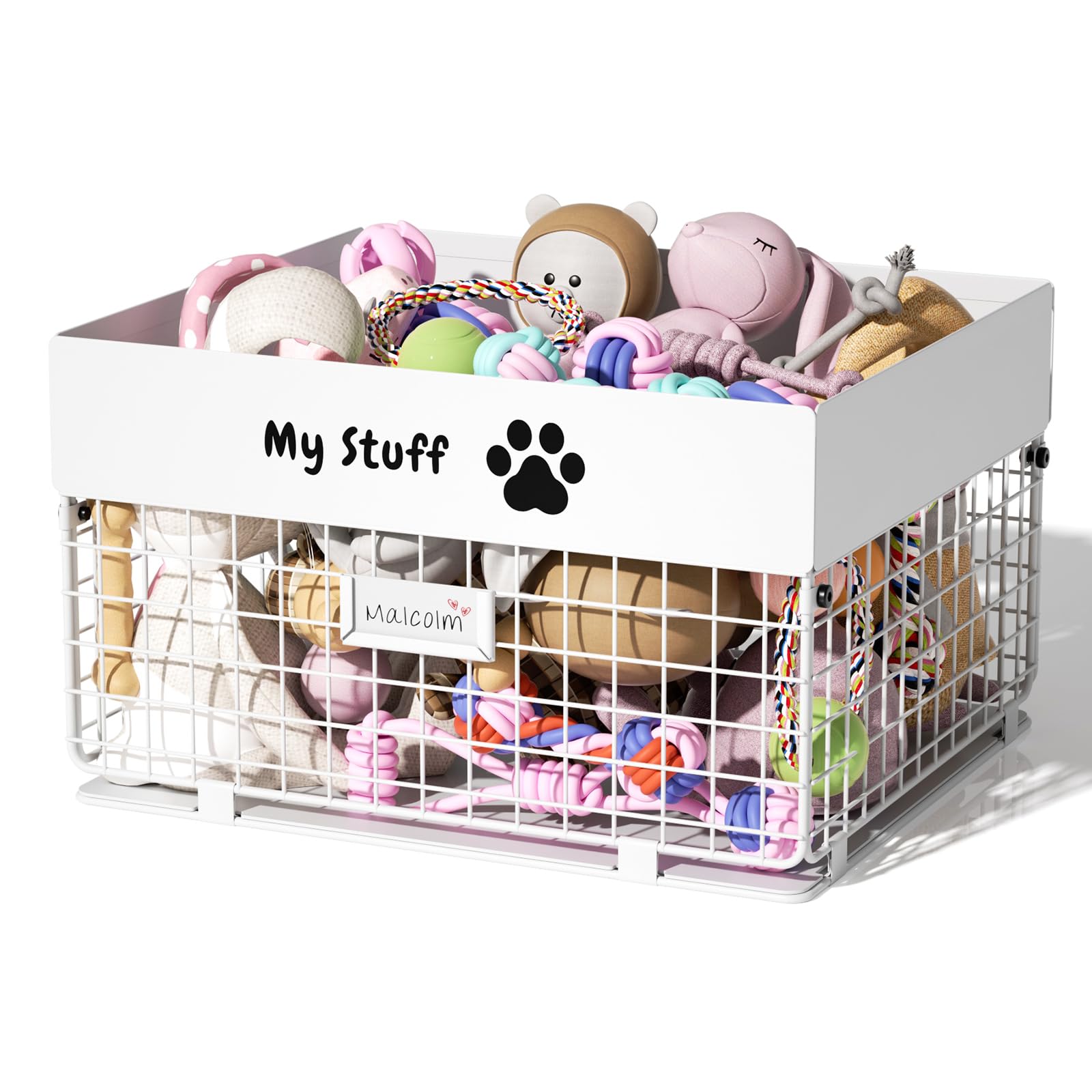 qeerable Dog Toy Box- Metal Large Dog Toy basket for Small Dog - Dog Toy Storage Bin for Pet - Personalized Large Dog Toy Basket
