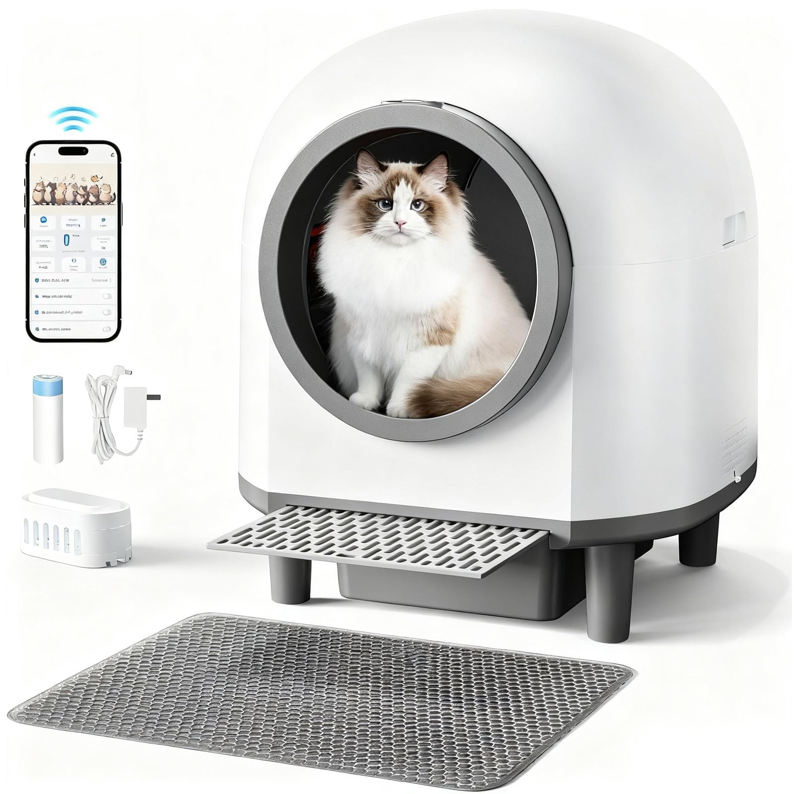 Self Cleaing Litter Box for Multiple Cats, 88L Large Smart Automatic Cat Litter Box with App Control, Health Monitoring, Integra