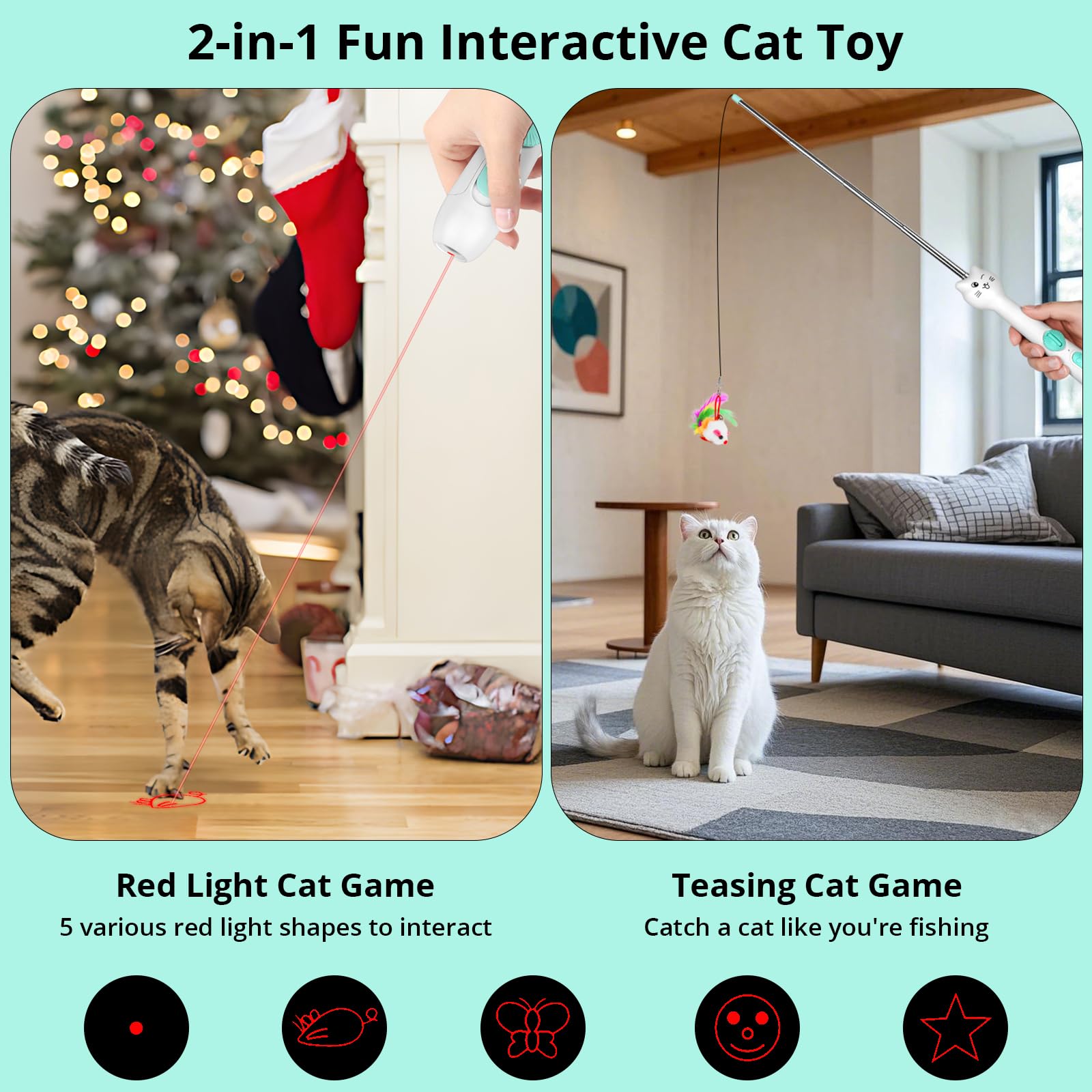 Tbteek Cat Toy, 2In1 Light And Retractable Pole With Feather, Rechargeable, Long Range 5 Modes, Interactive Toy For Indoor Cat K
