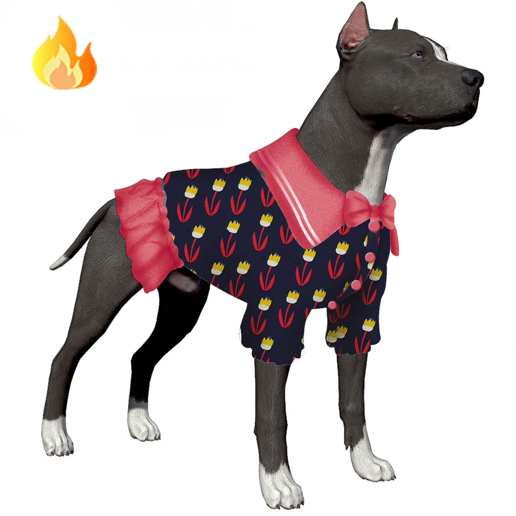 Lovinpet Dogs Jackets For Pitbull: Warm Flannel Fabric Flax Prints Tulips Navy Prints Dog Clothes, Update Fit Skin Friendly Swea