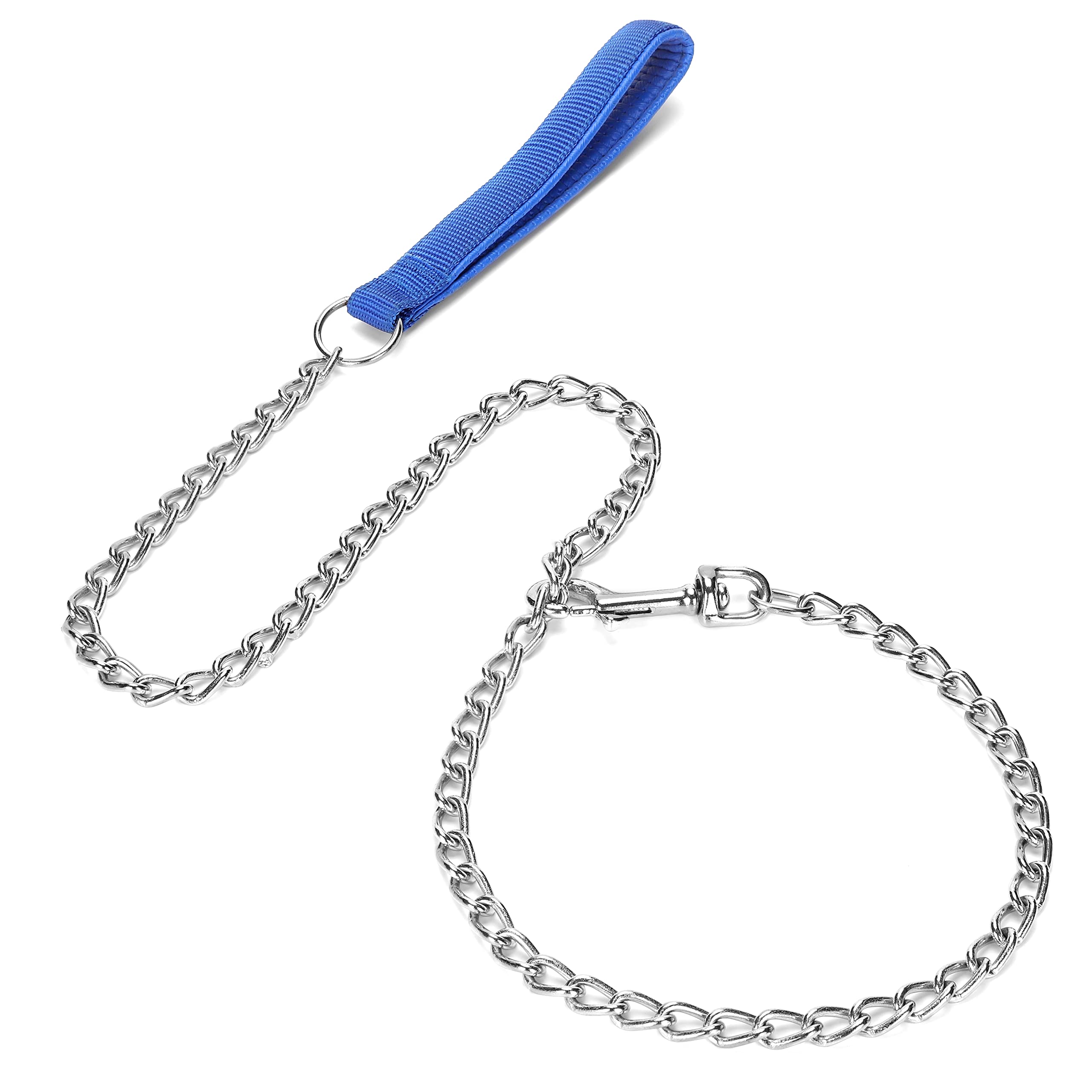 SGODA Metal Chain Heavy Duty Dog Leash, Chew Proof Dog Leash with Soft Handle for Large Size Pets Walking(4 ft. x 3.5 mm Blue)